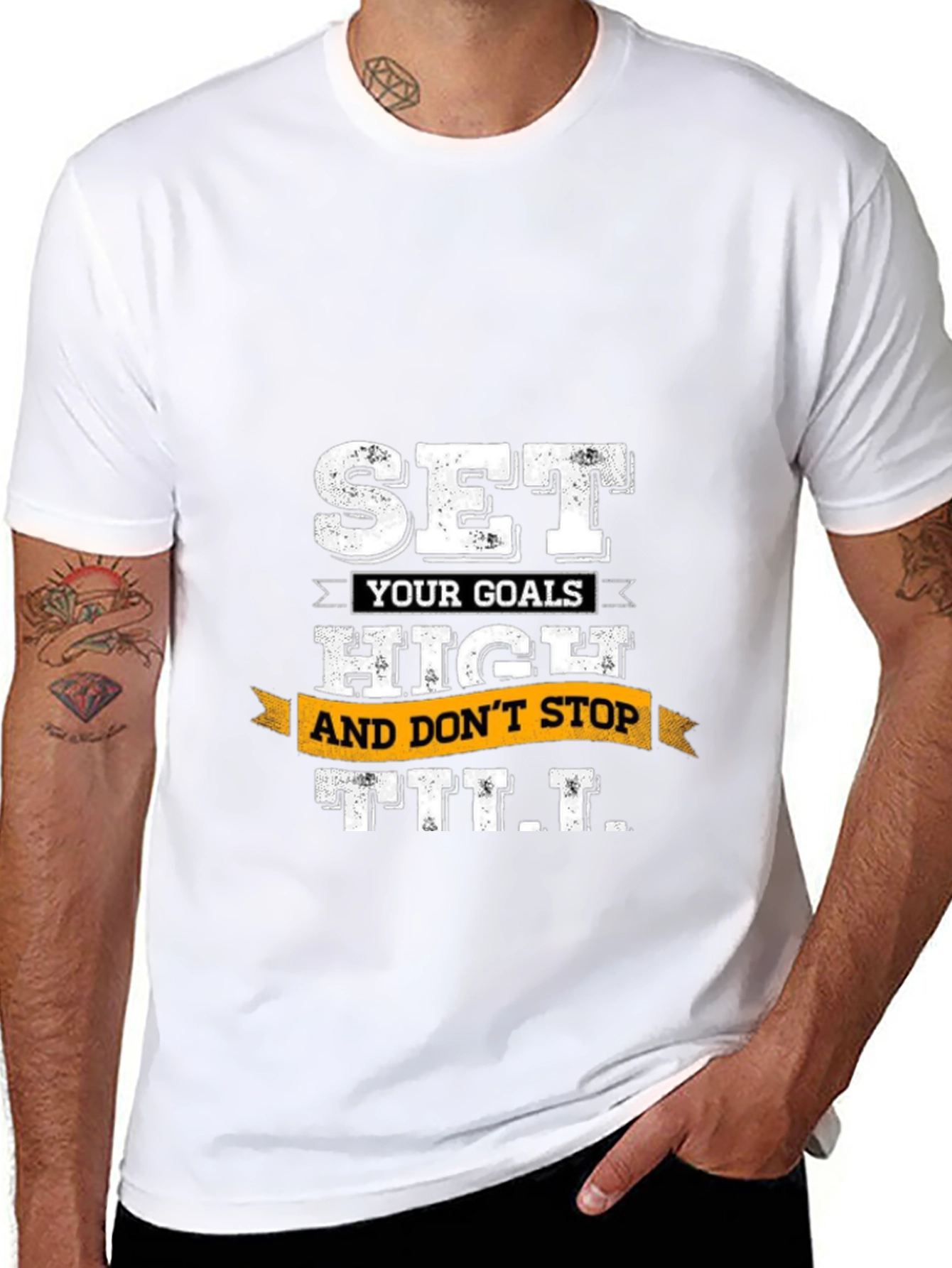 Motivational Black T-Shirt: Set Goals High