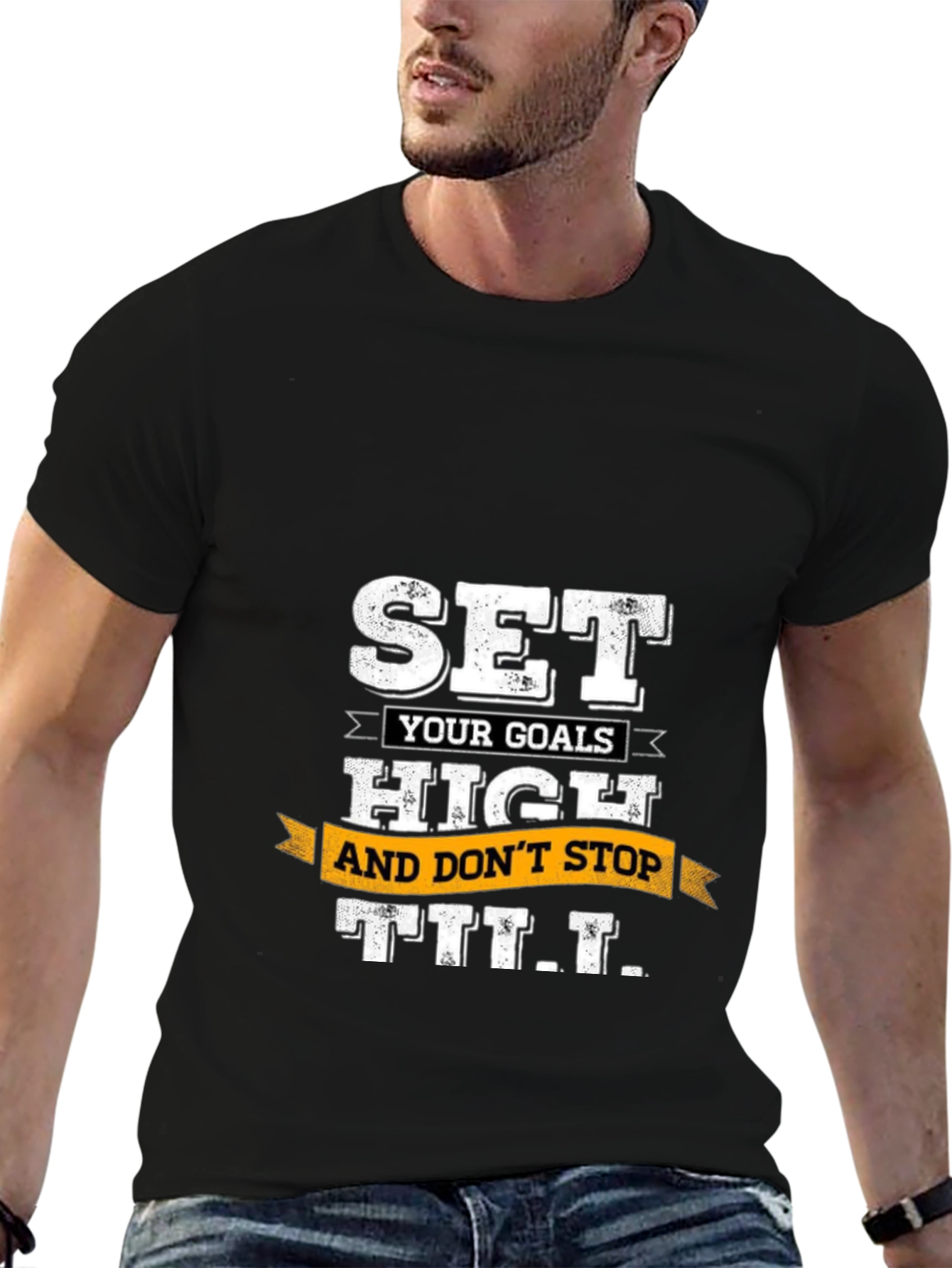 Motivational Black T-Shirt: Set Goals High