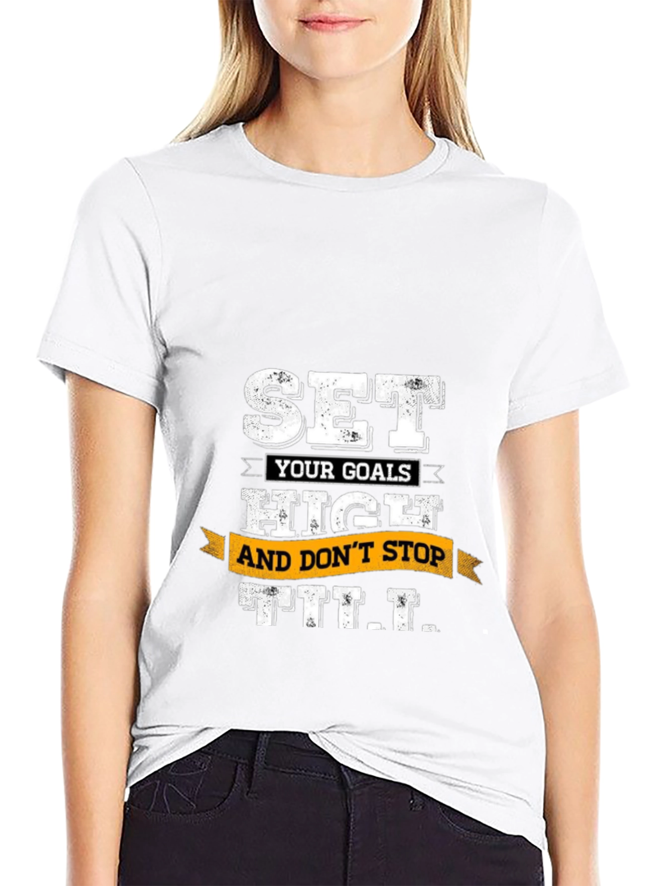 Motivational Black T-Shirt: Set Goals High