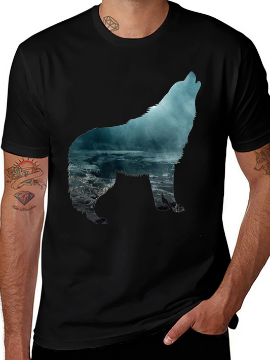 Wolf Silhouette Graphic T-Shirt - Mens Black Tee