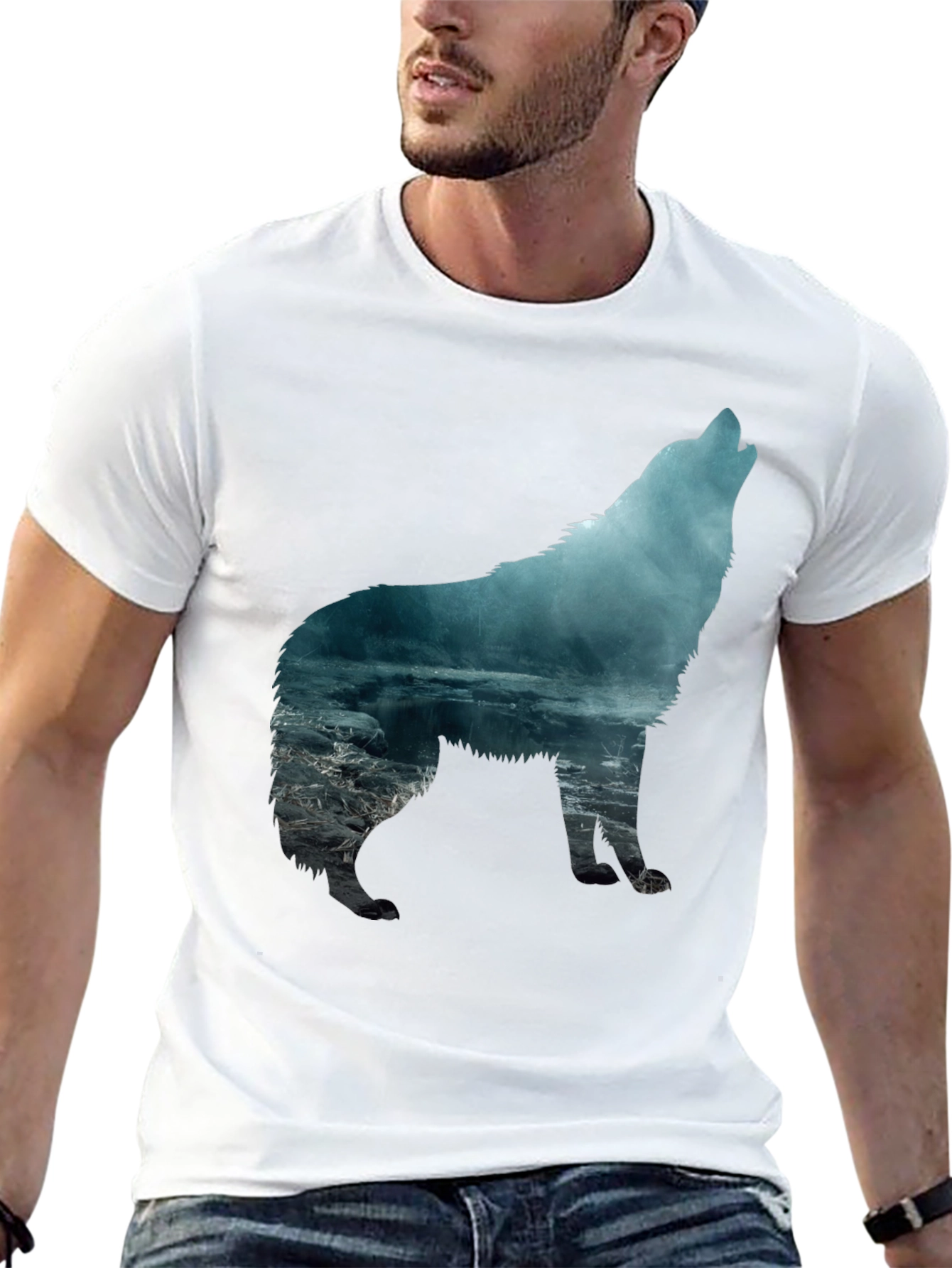 Wolf Silhouette Graphic T-Shirt - Mens Black Tee