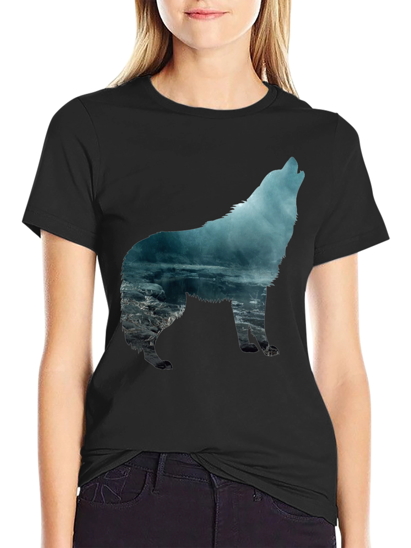 Wolf Silhouette Graphic T-Shirt - Mens Black Tee