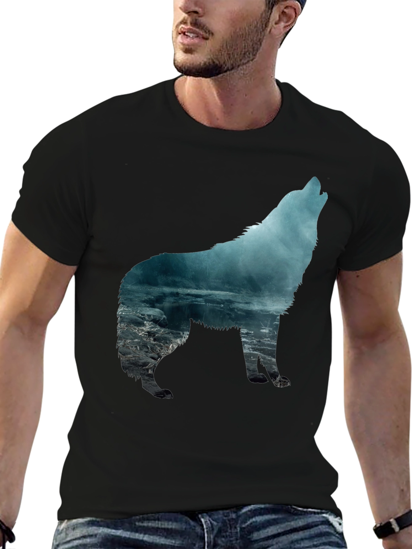 Wolf Silhouette Graphic T-Shirt - Mens Black Tee