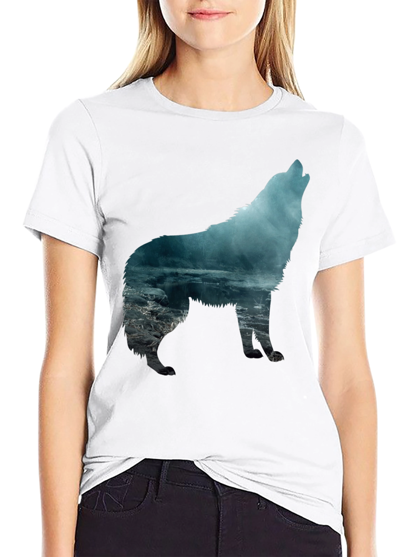 Wolf Silhouette Graphic T-Shirt - Mens Black Tee