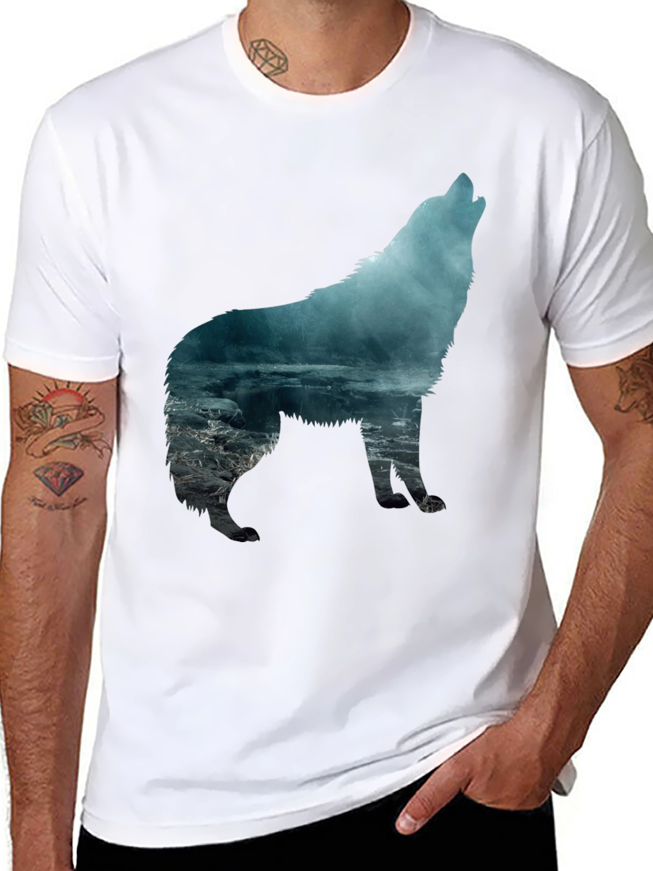 Wolf Silhouette Graphic T-Shirt - Mens Black Tee
