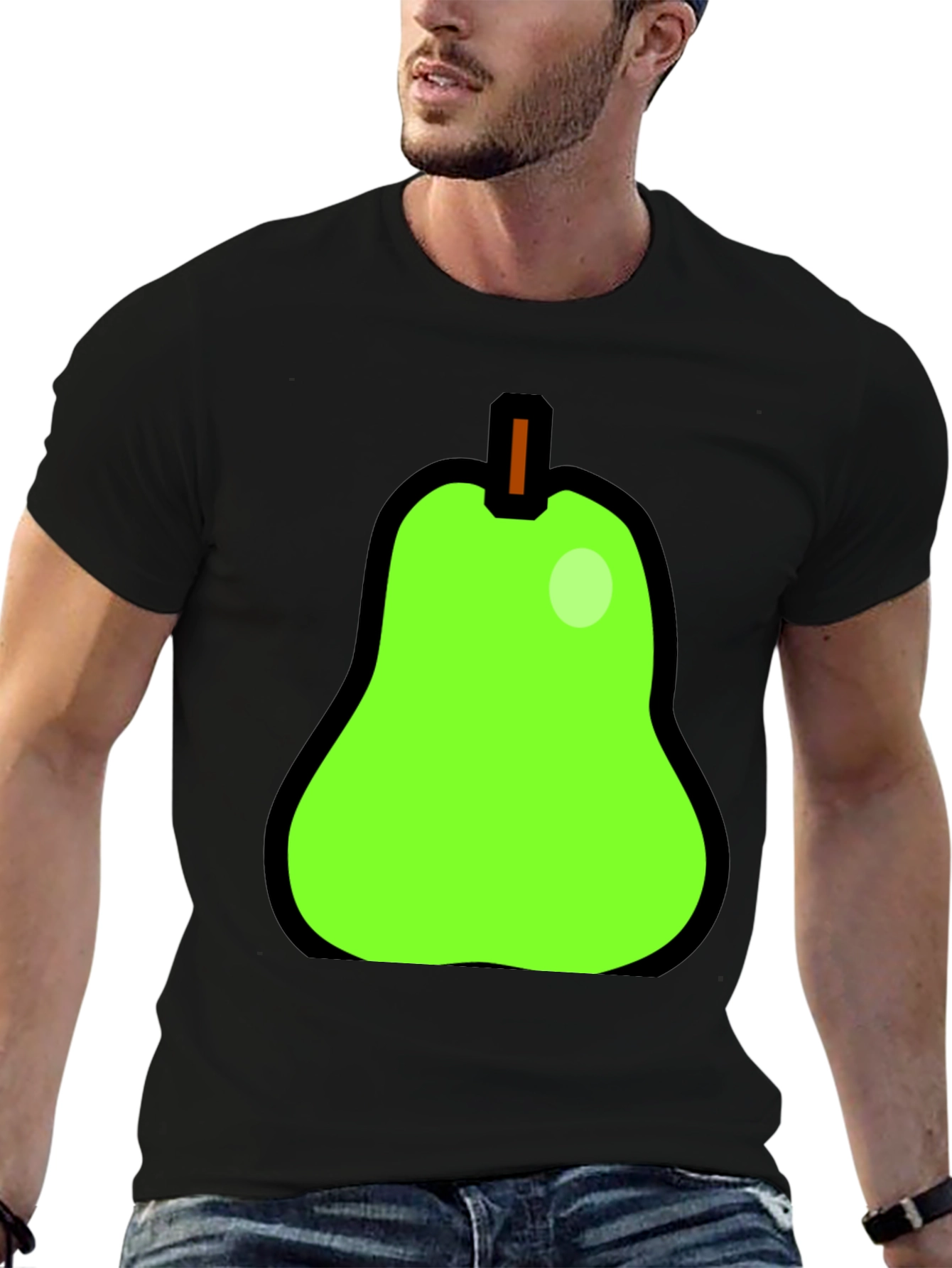 Fun Pear Graphic Print Black T-Shirt