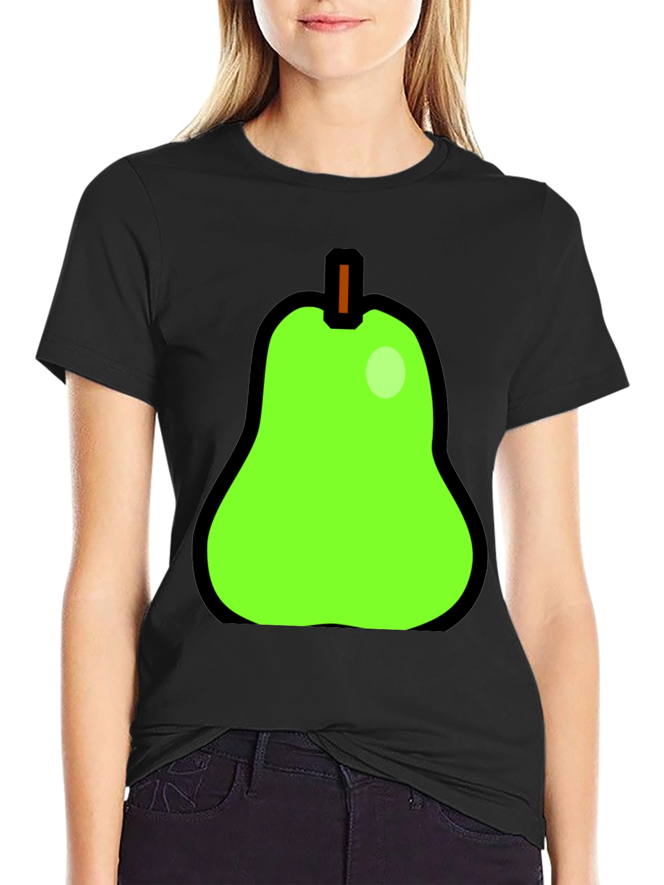 Fun Pear Graphic Print Black T-Shirt