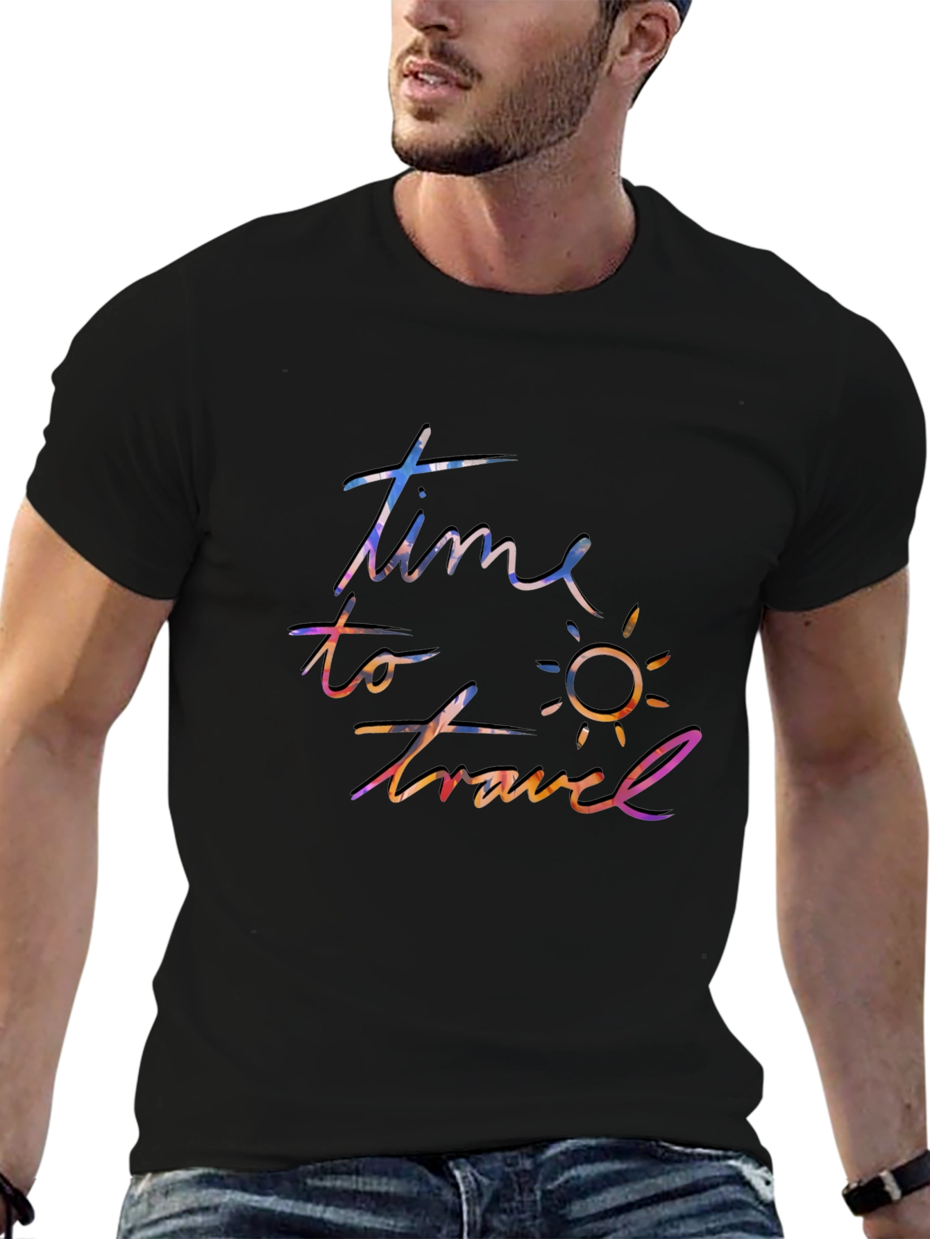 Time to Travel Black Graphic Tee