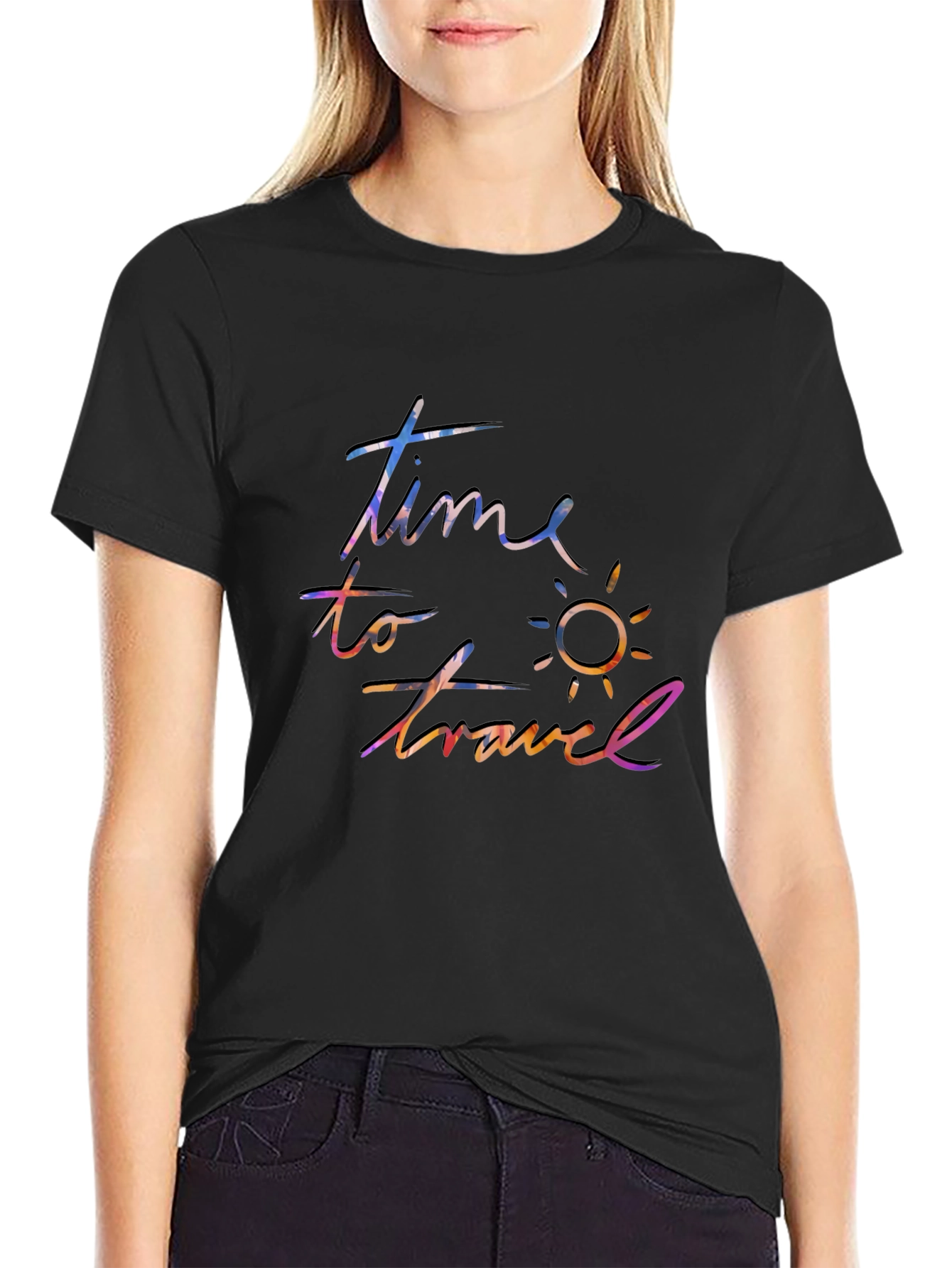 Time to Travel Black Graphic Tee