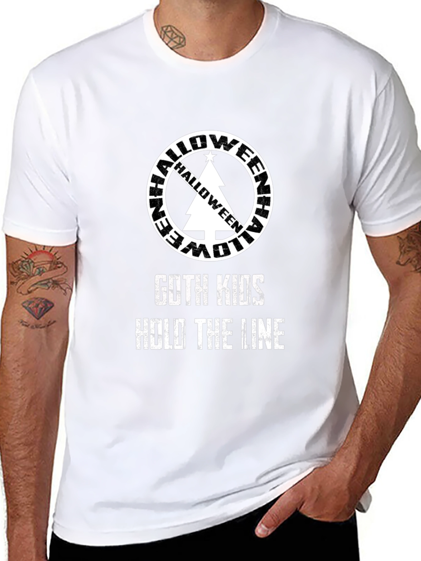 Goth Kids Hold The Line Halloween Tree T-Shirt