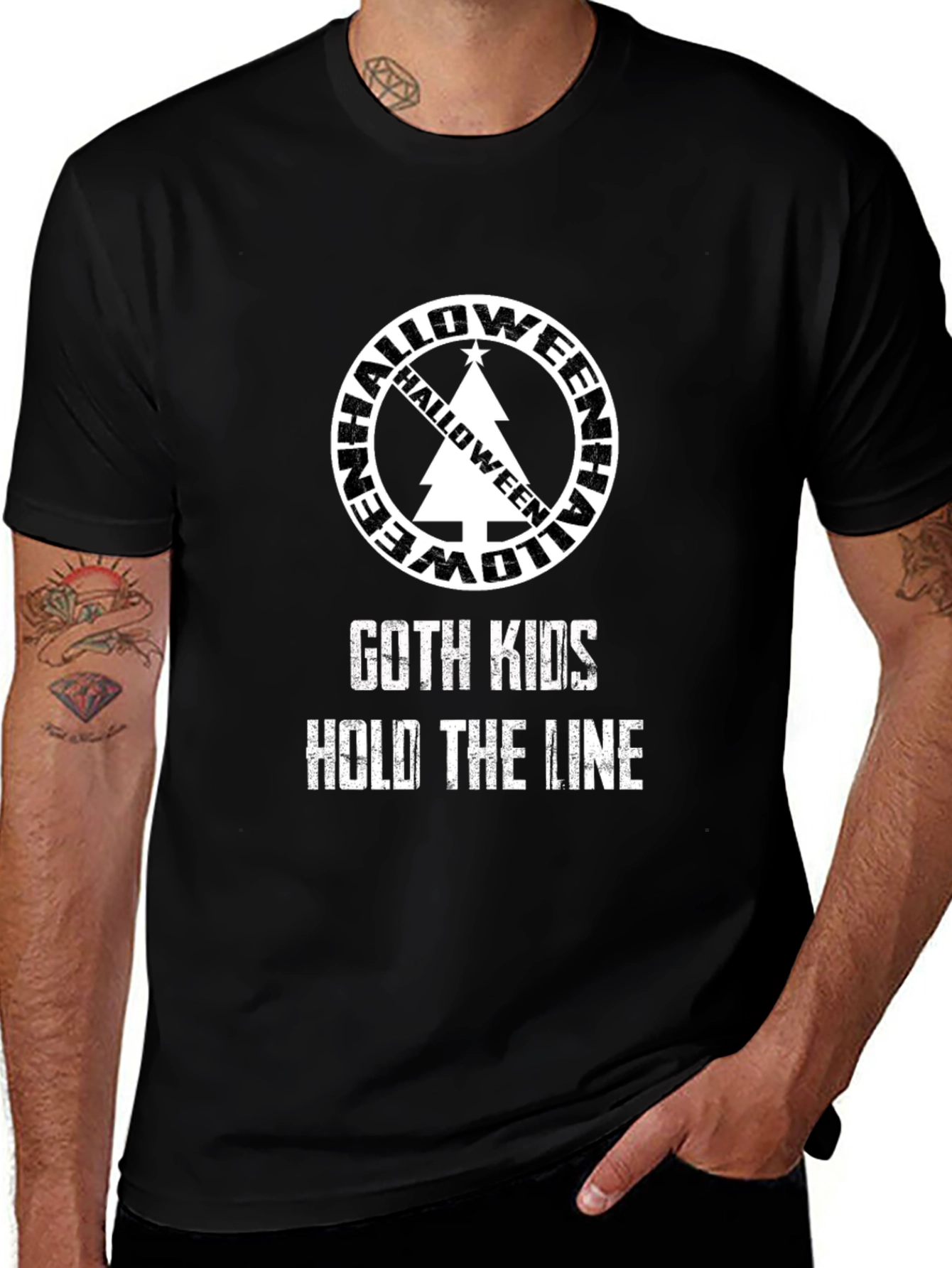 Goth Kids Hold The Line Halloween Tree T-Shirt