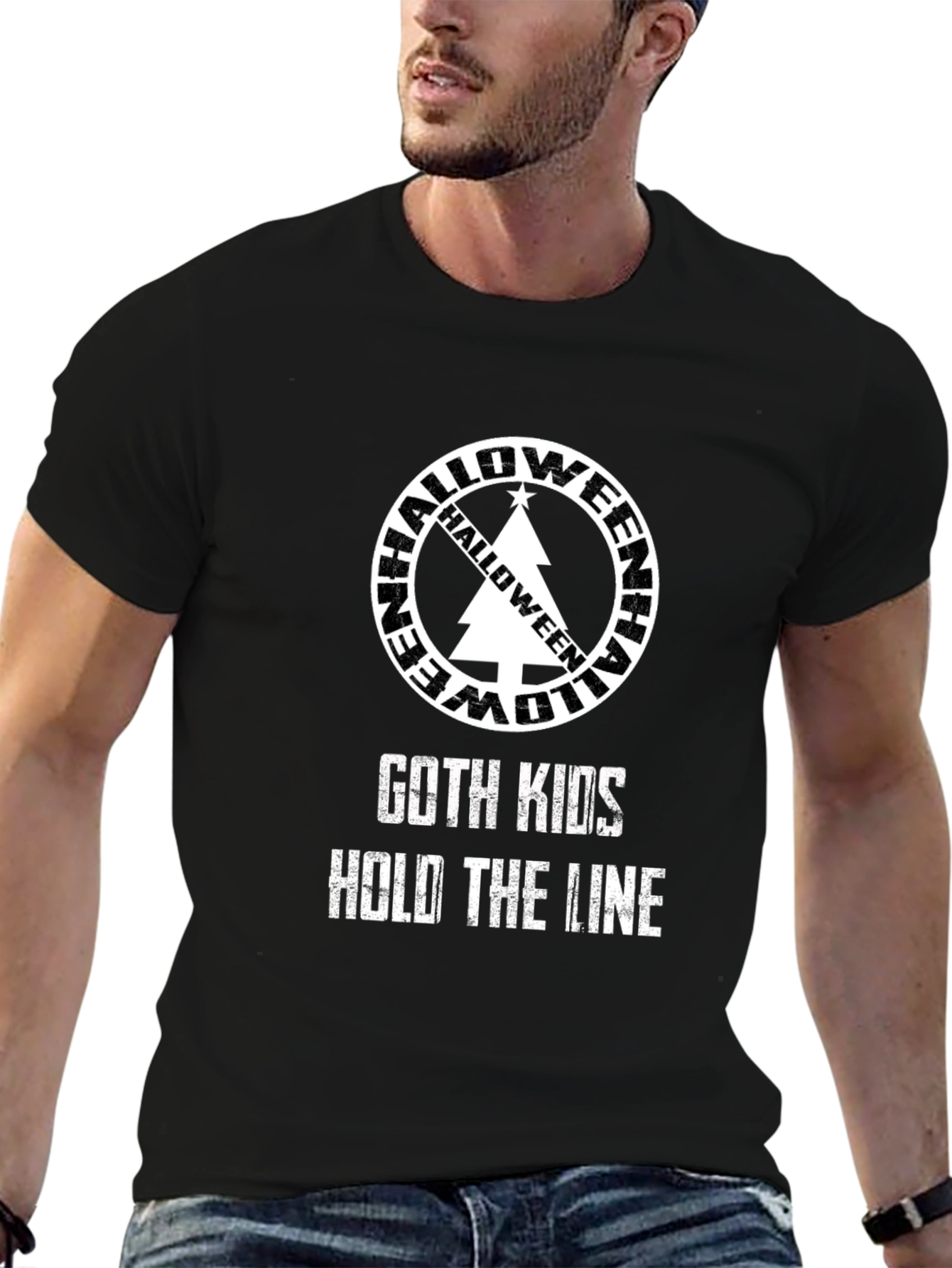 Goth Kids Hold The Line Halloween Tree T-Shirt