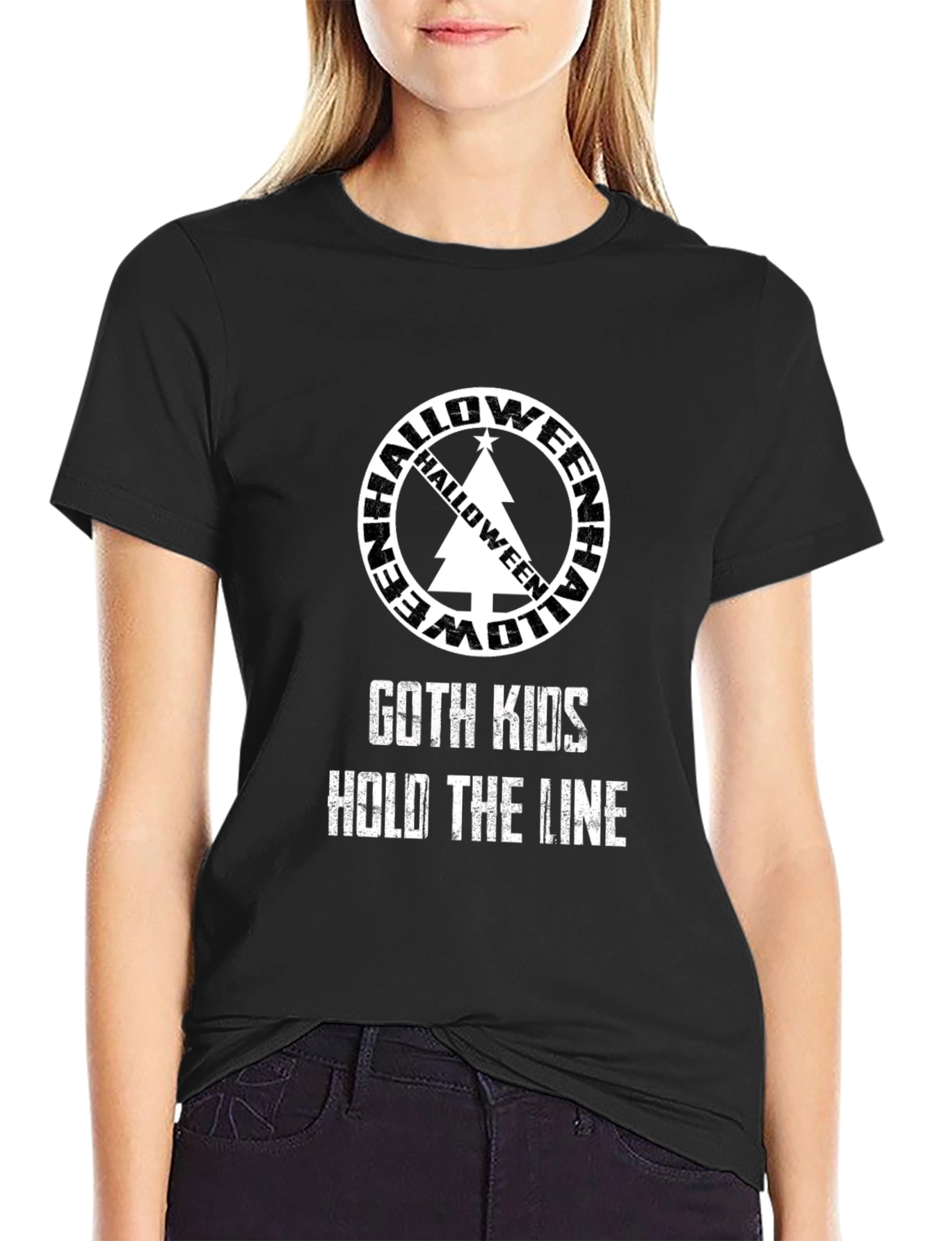 Goth Kids Hold The Line Halloween Tree T-Shirt