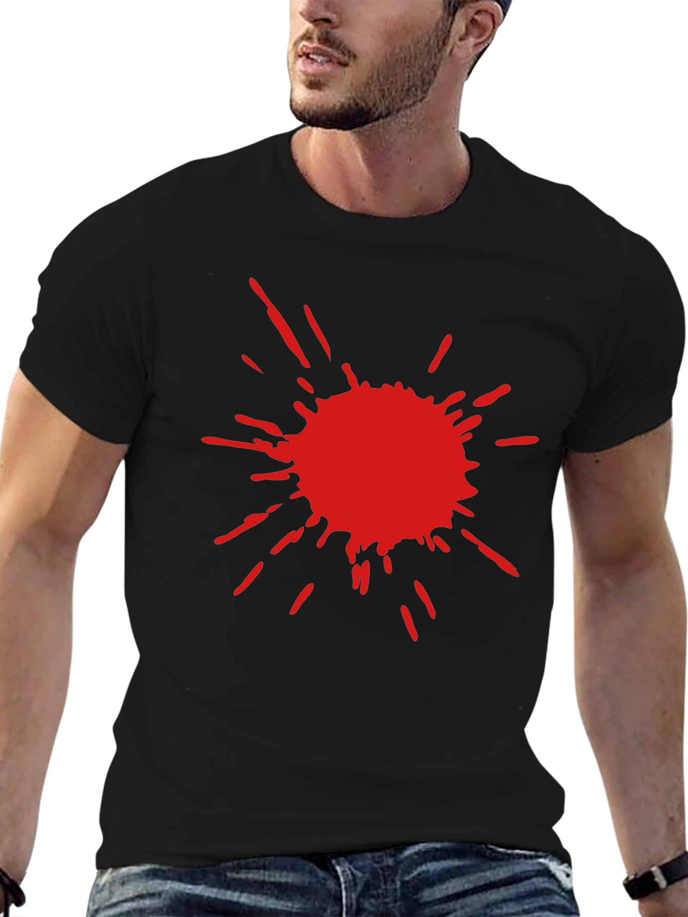 Mens Black T-Shirt with Red Splatter Design