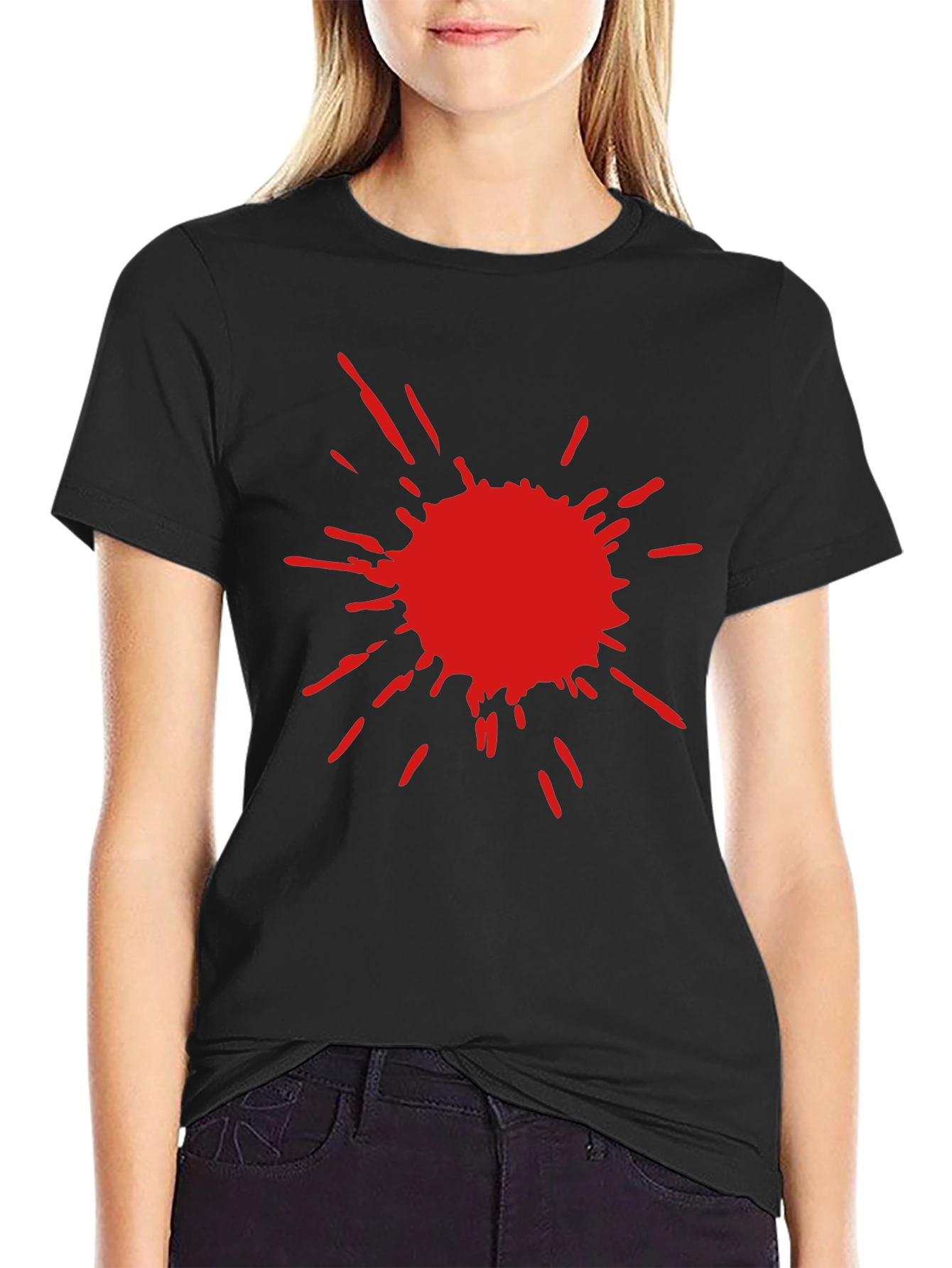 Mens Black T-Shirt with Red Splatter Design