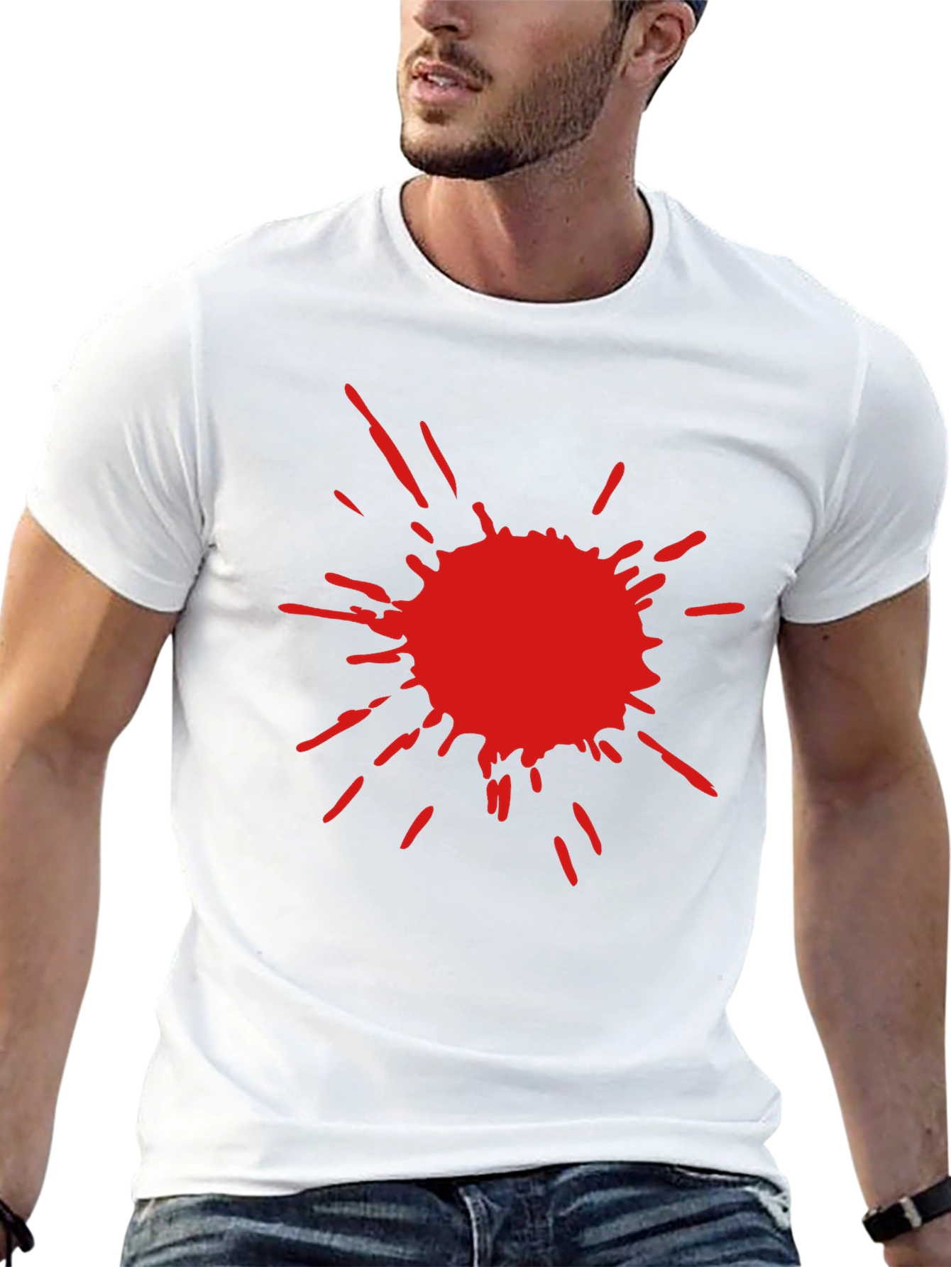 Mens Black T-Shirt with Red Splatter Design