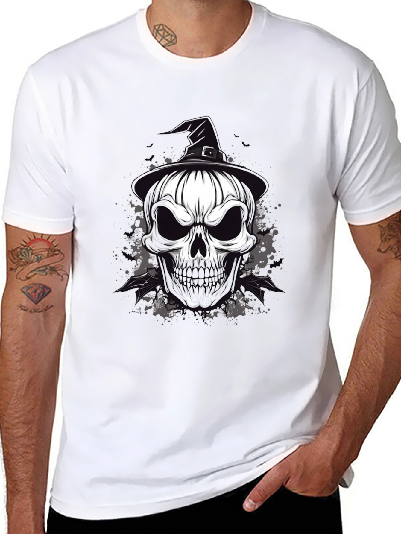 Skull & Witch Hat Graphic Tee - Halloween Ready