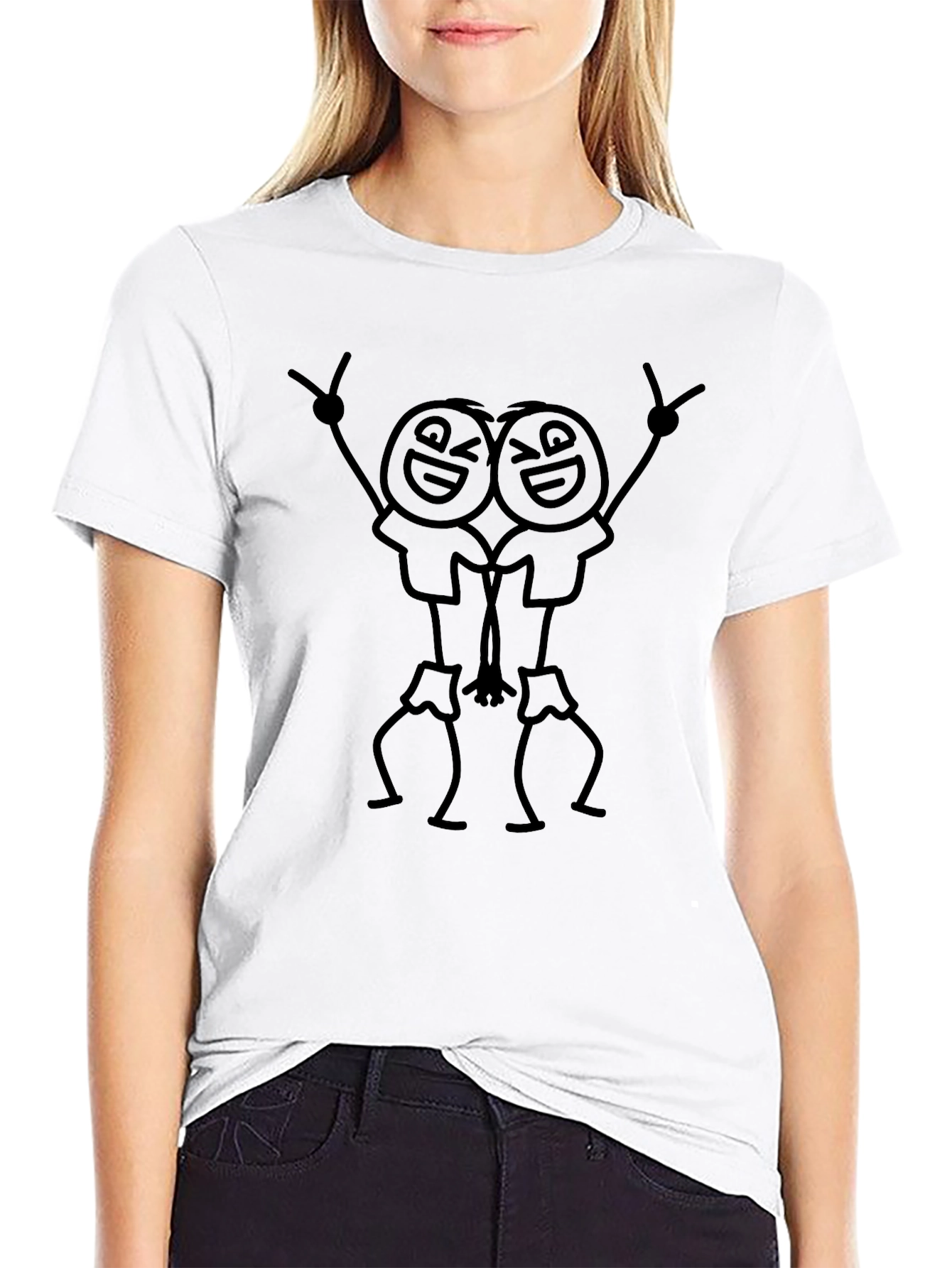 Stick Figure Twin Black Graphic Tee