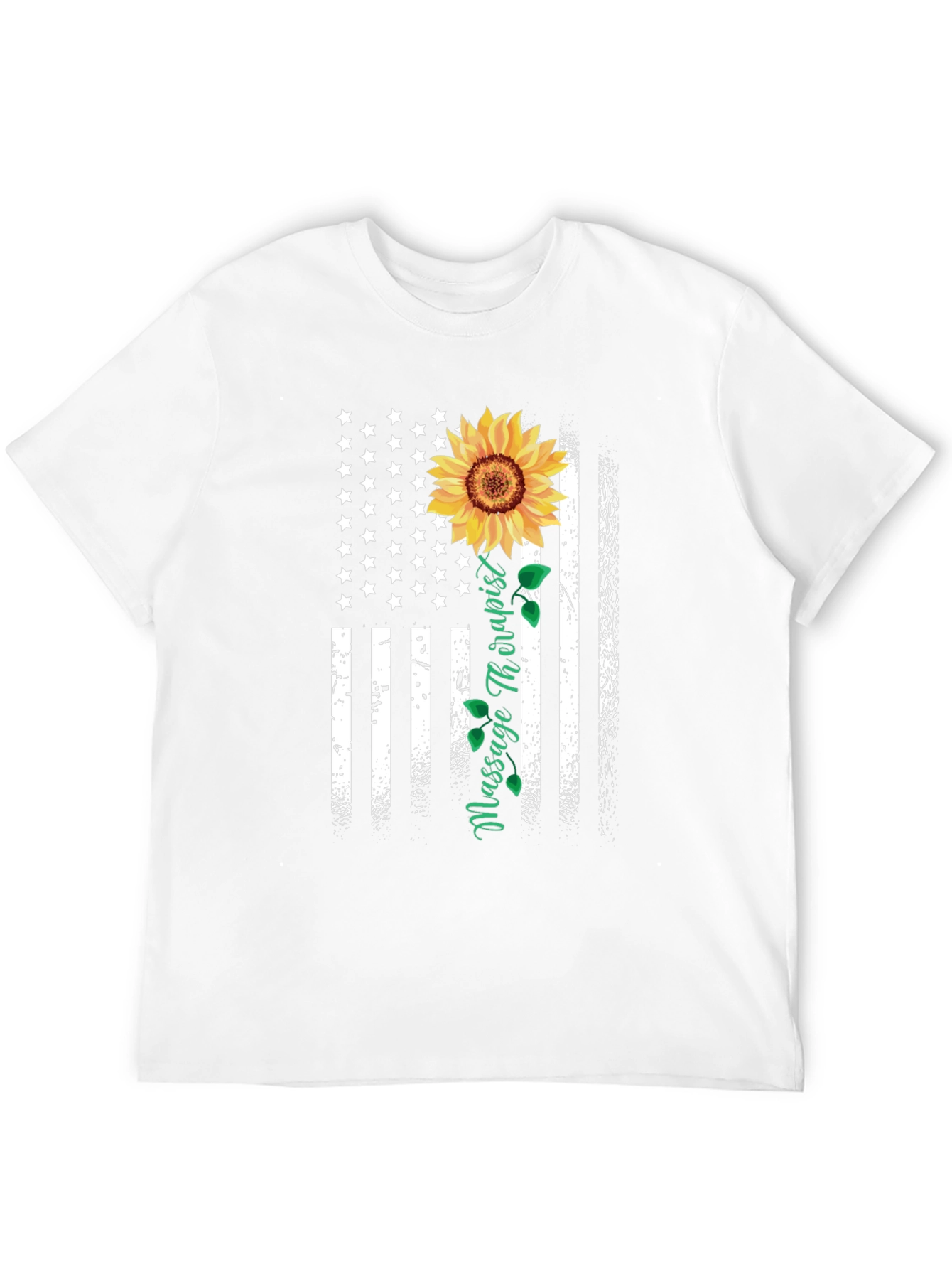 Massage Therapist Sunflower American Flag T-Shirt