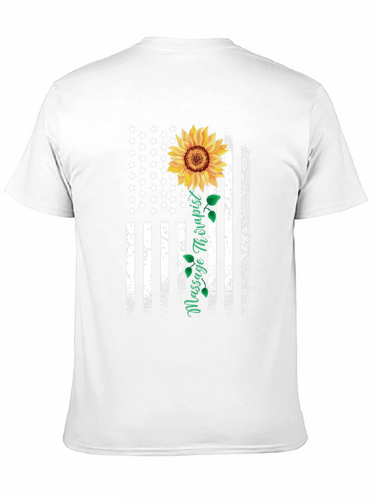 Massage Therapist Sunflower American Flag T-Shirt