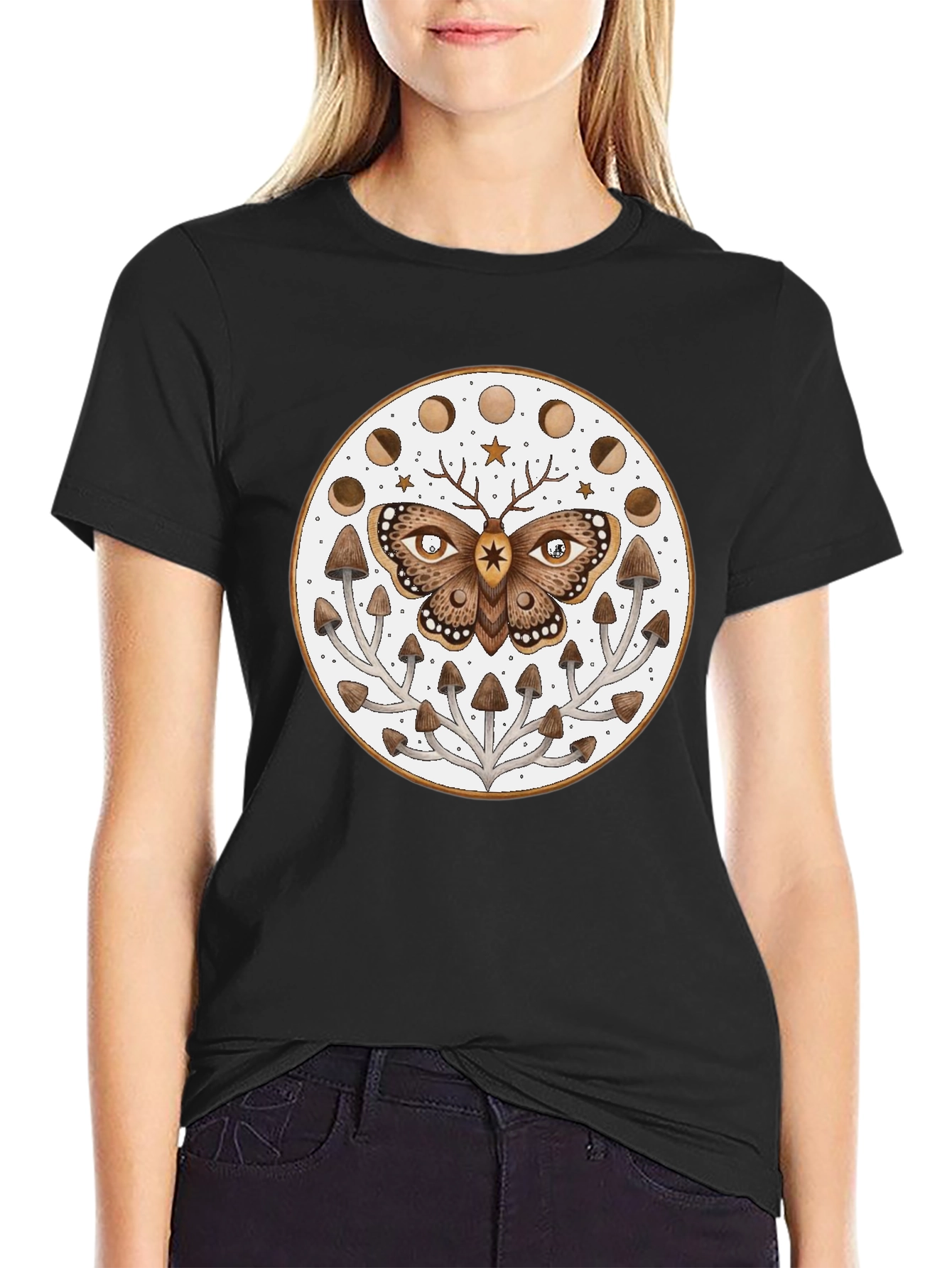 Moth Moon Phase Mushroom T-Shirt