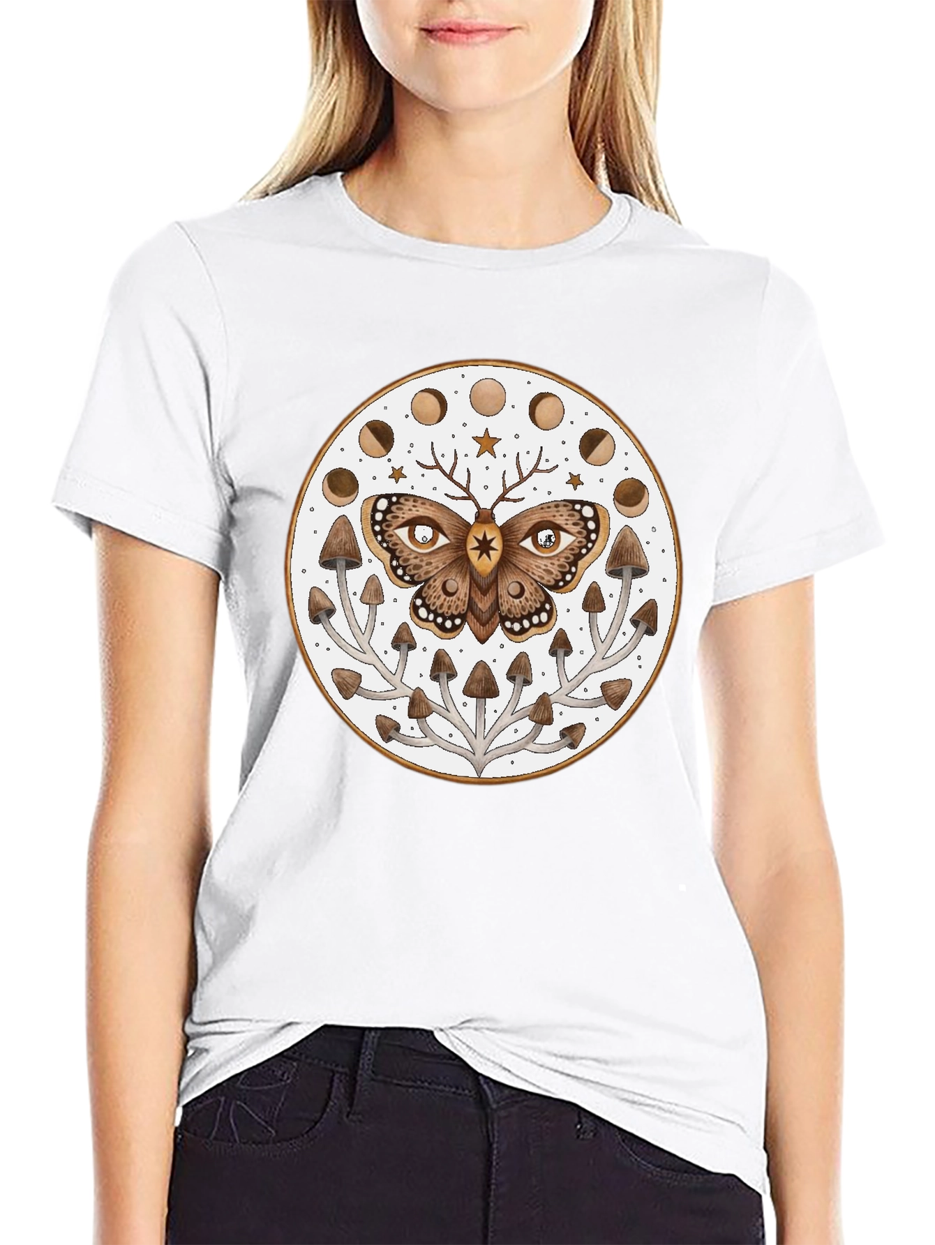 Moth Moon Phase Mushroom T-Shirt