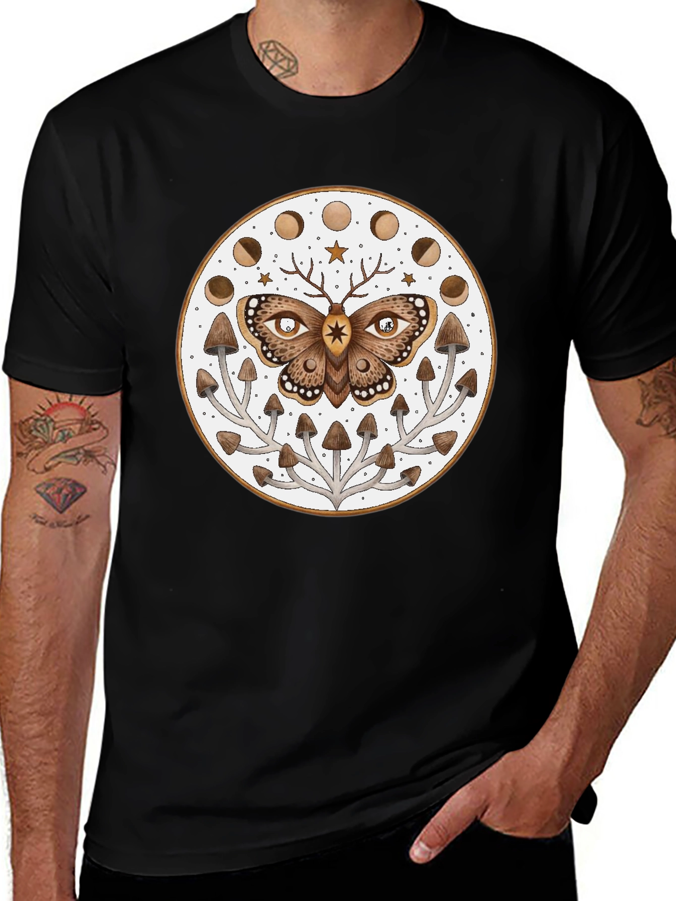 Moth Moon Phase Mushroom T-Shirt