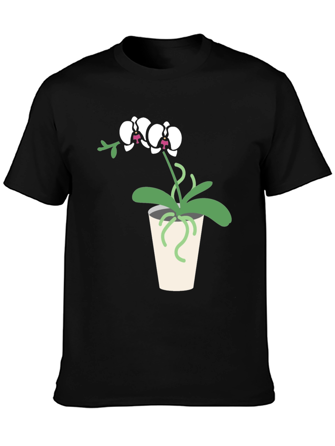 Orchid Plant Graphic Tee - Black Cotton T-Shirt