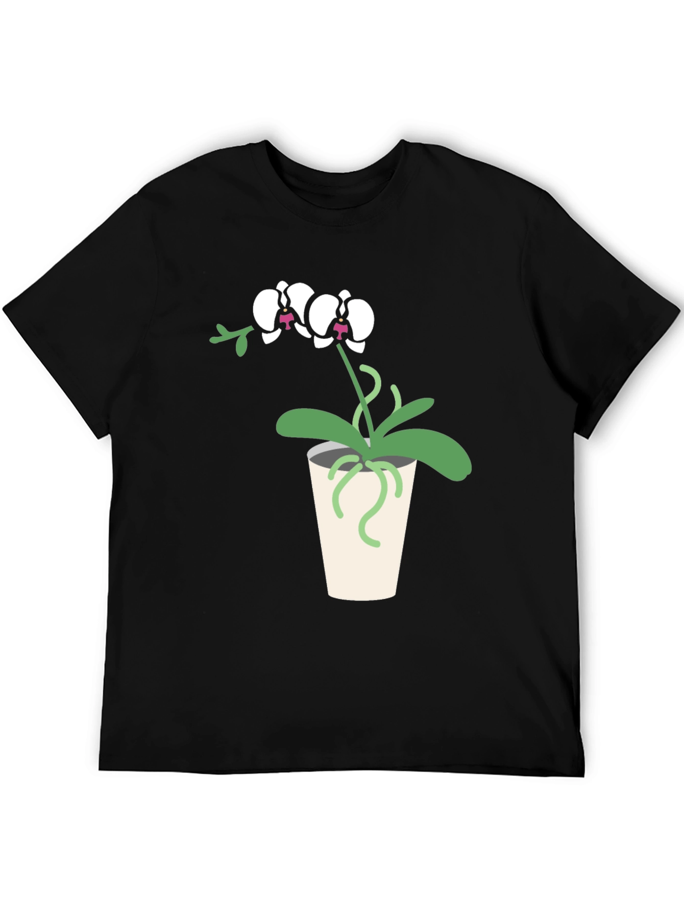 Orchid Plant Graphic Tee - Black Cotton T-Shirt