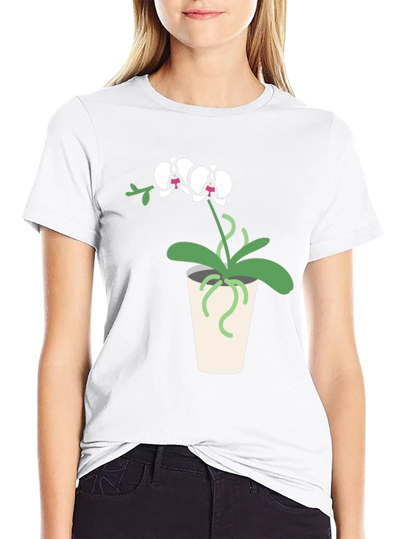 Orchid Plant Graphic Tee - Black Cotton T-Shirt