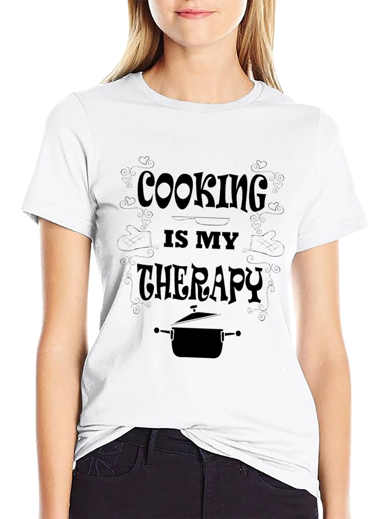 Cooking is My Therapy - Black Graphic T-Shirt