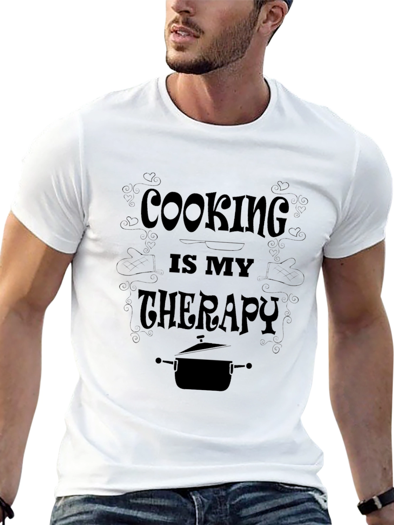Cooking is My Therapy - Black Graphic T-Shirt