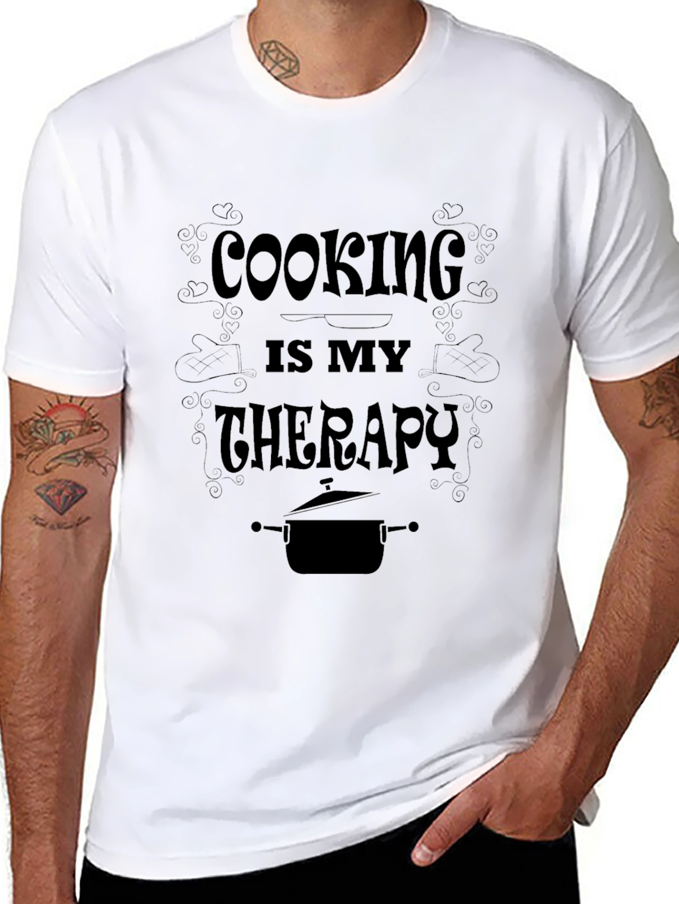 Cooking is My Therapy - Black Graphic T-Shirt
