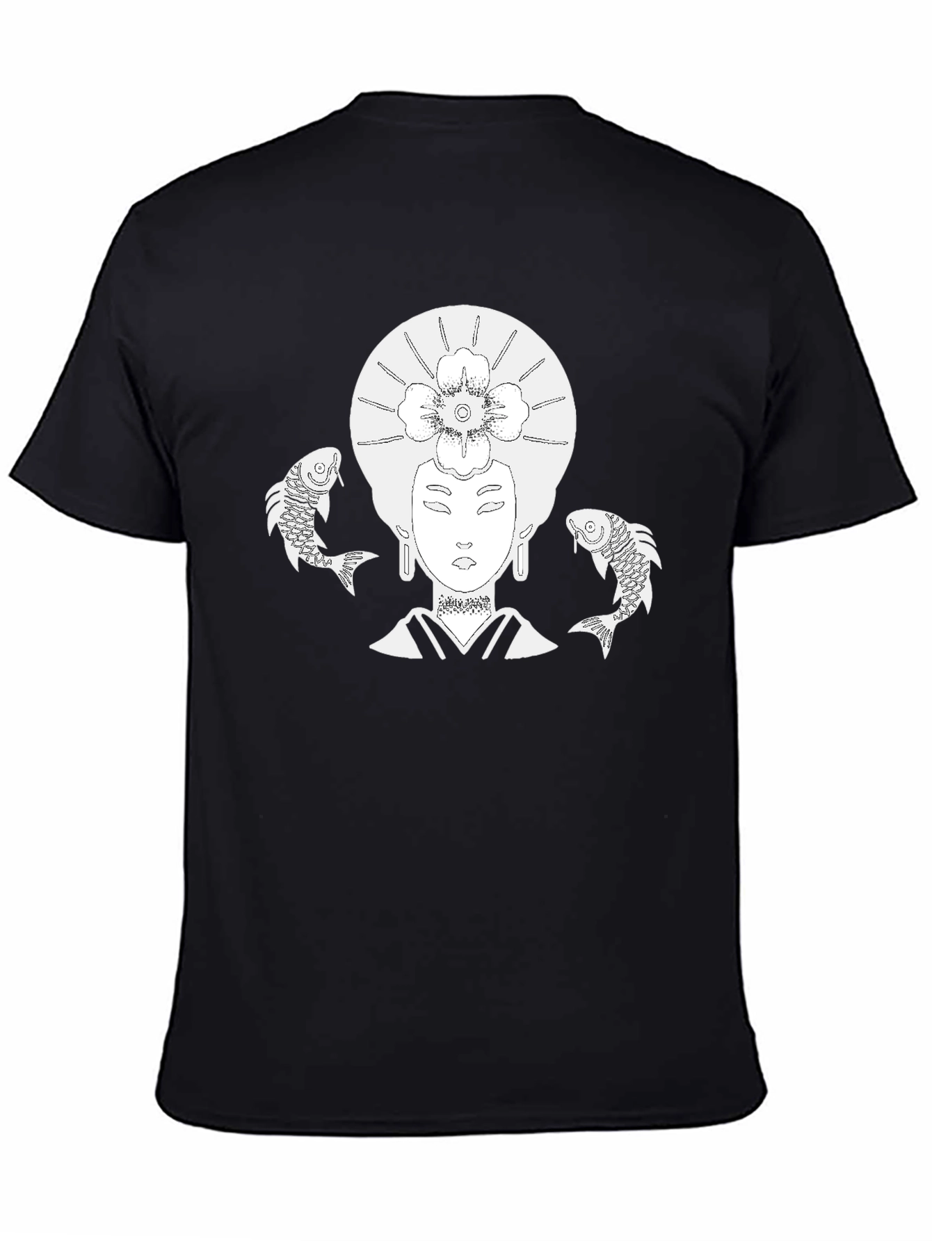 Koi Fish Geisha Graphic T-Shirt - Black