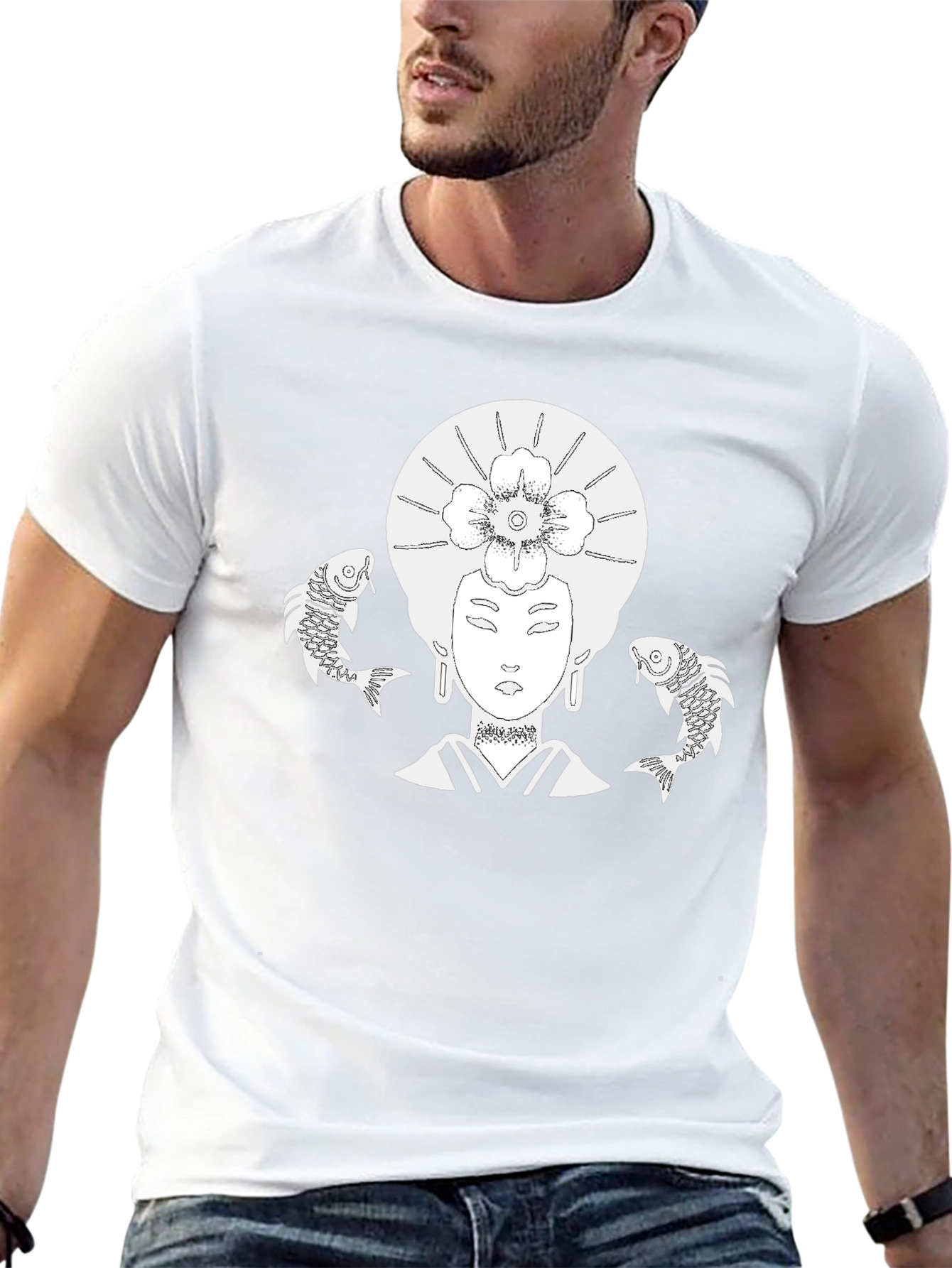Koi Fish Geisha Graphic T-Shirt - Black