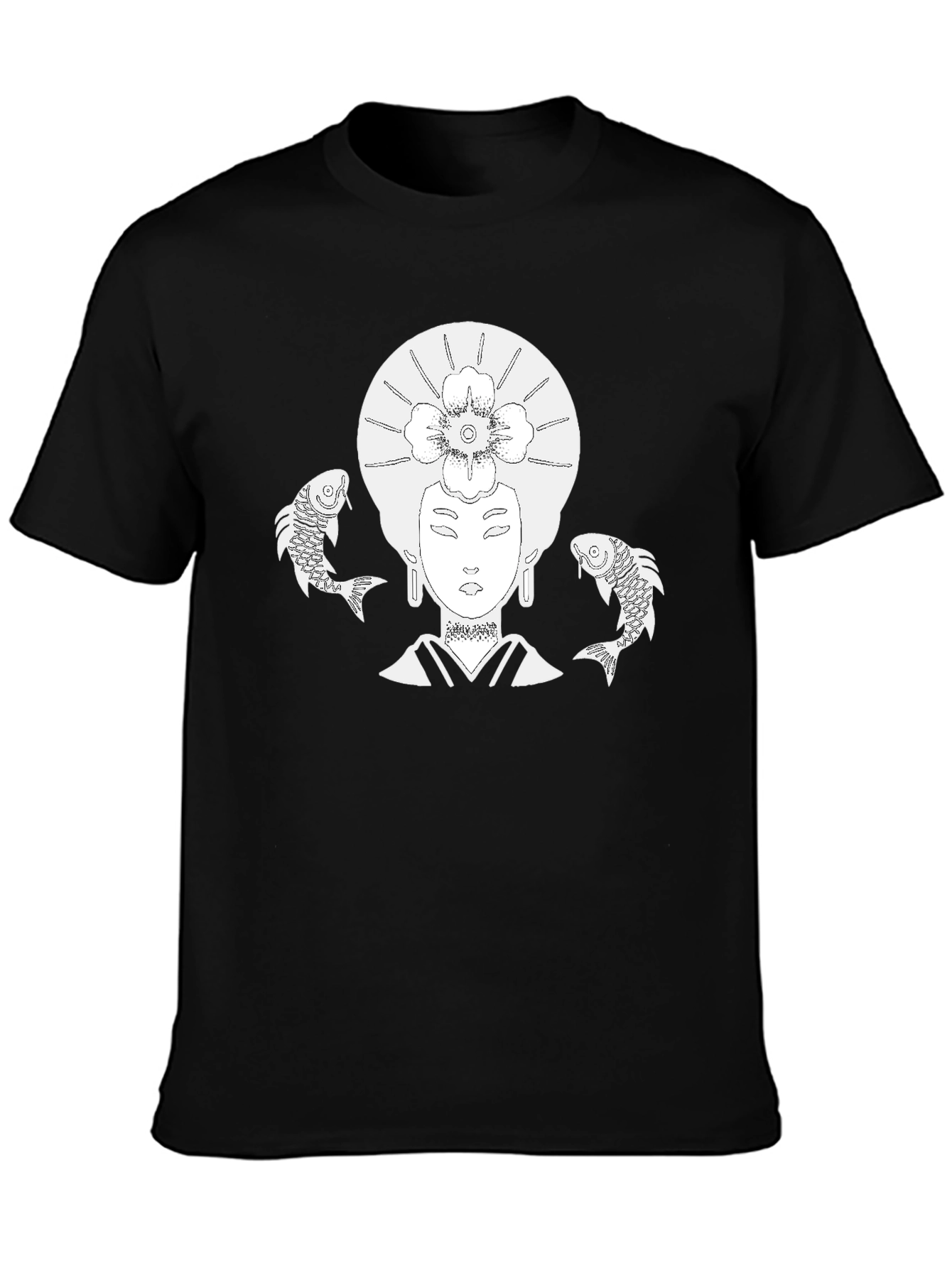 Koi Fish Geisha Graphic T-Shirt - Black