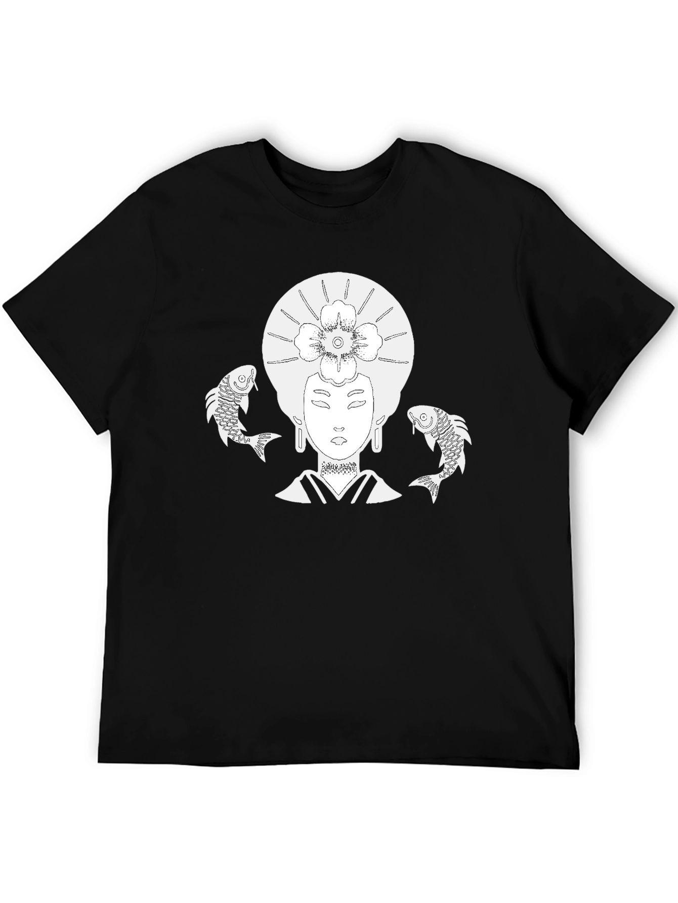 Koi Fish Geisha Graphic T-Shirt - Black
