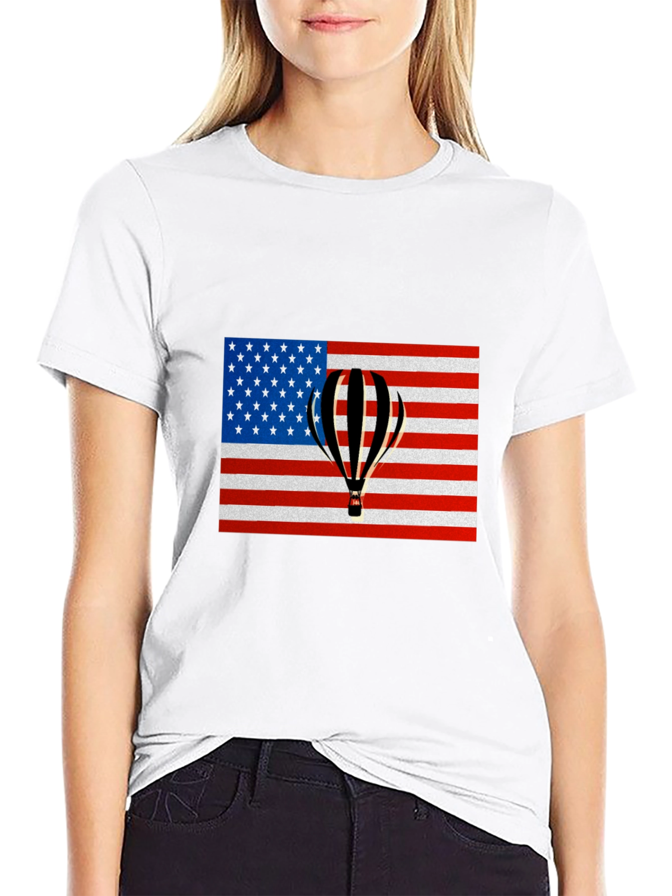 USA Flag Hot Air Balloon Graphic Tee