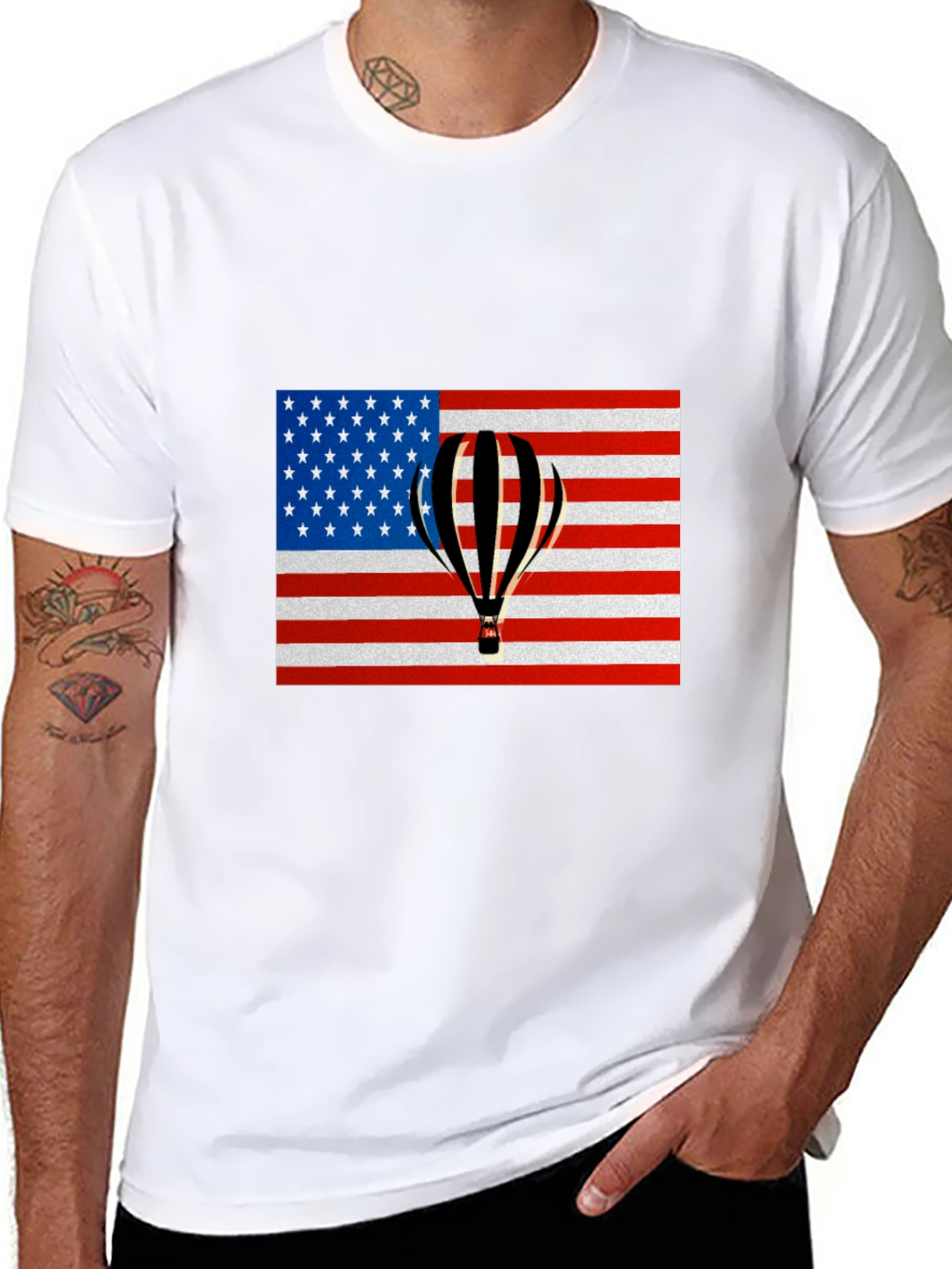 USA Flag Hot Air Balloon Graphic Tee