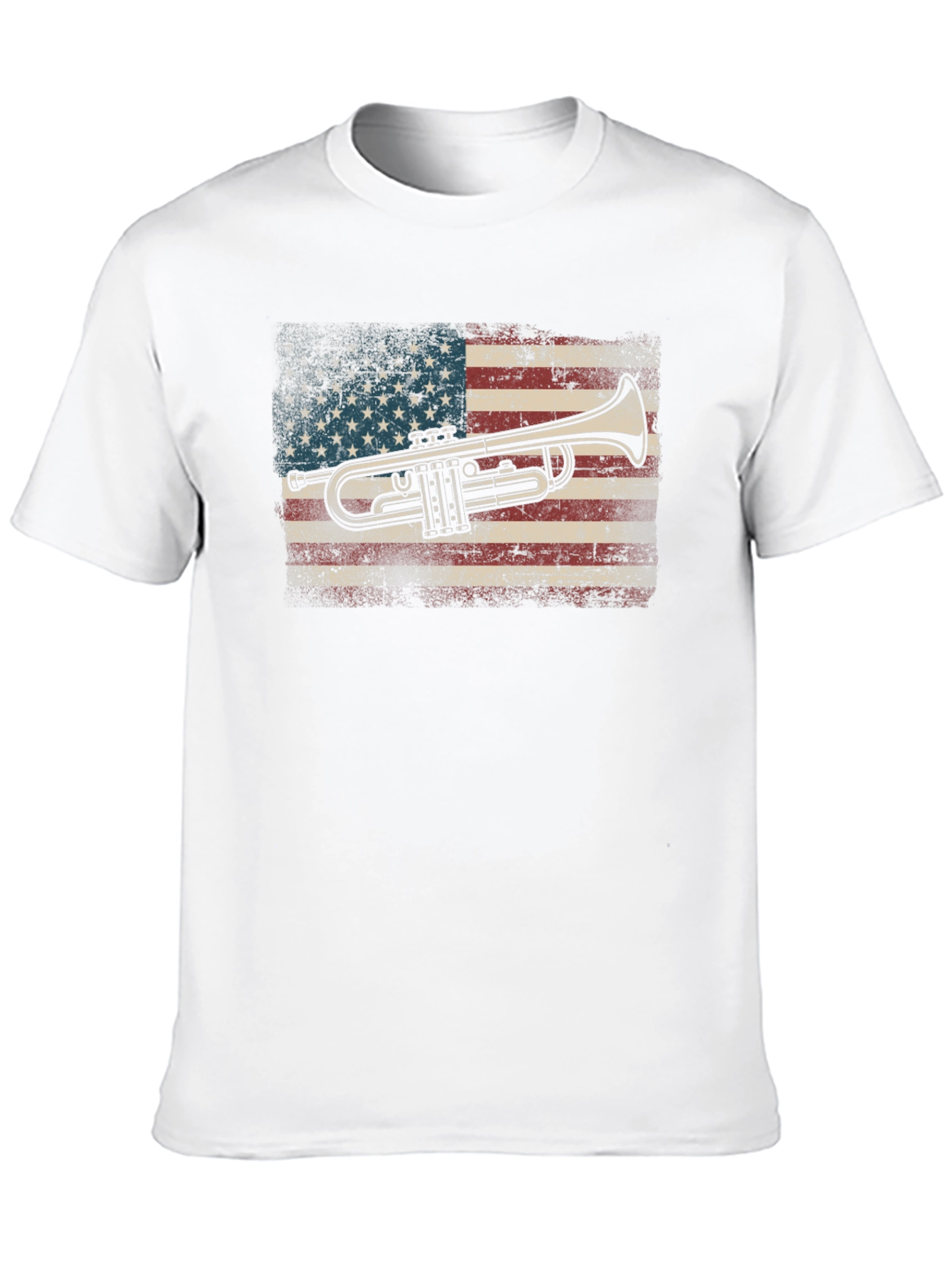 Trumpet USA Flag Graphic Tee - Black Cotton T-Shirt