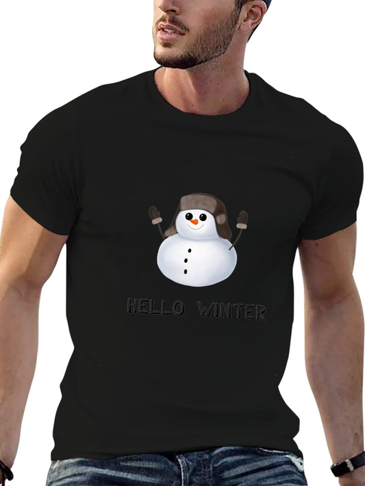 Hello Winter Snowman T-Shirt - Black