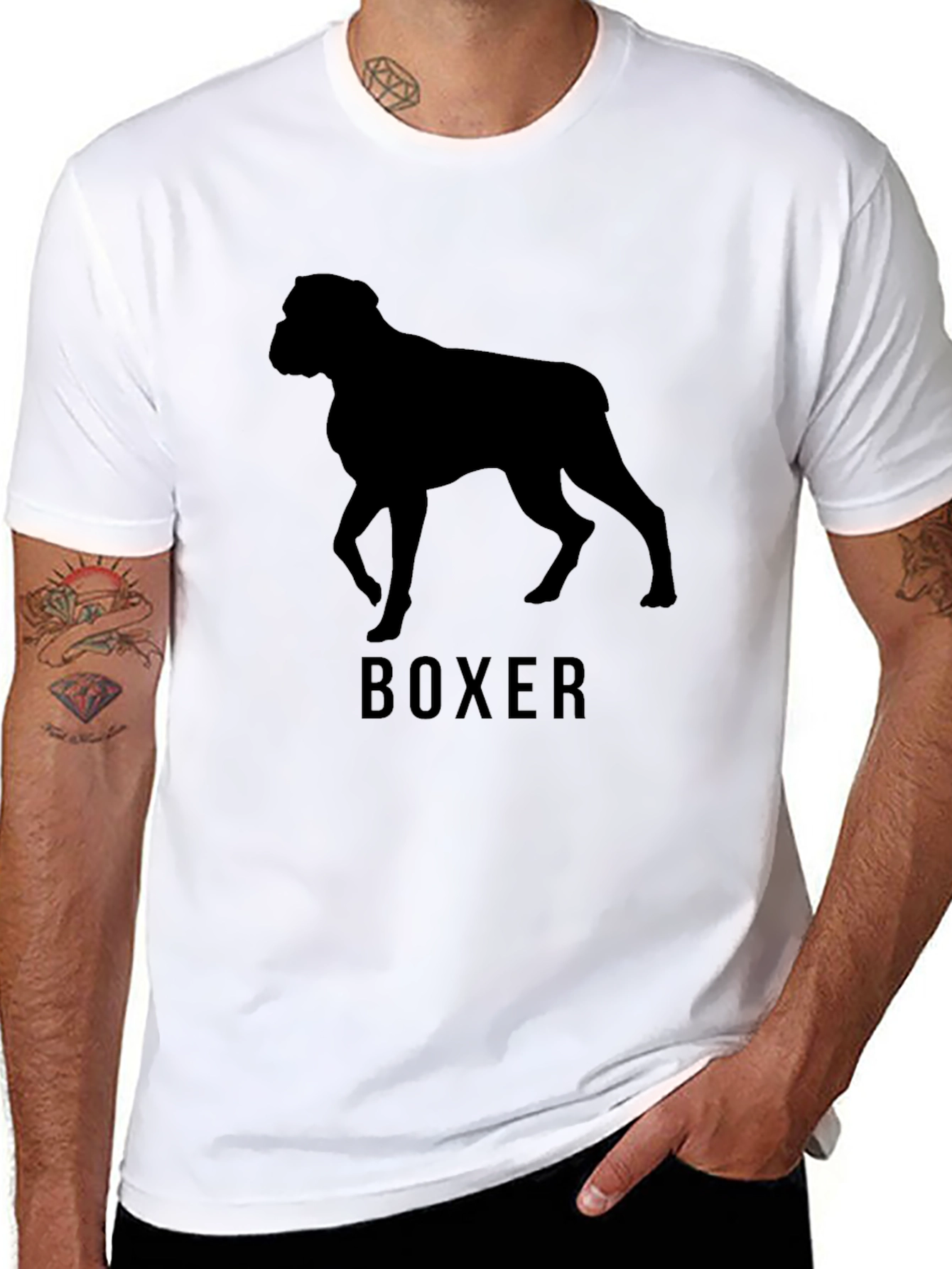 Boxer Dog Silhouette T-Shirt - Classic Crew Neck Tee