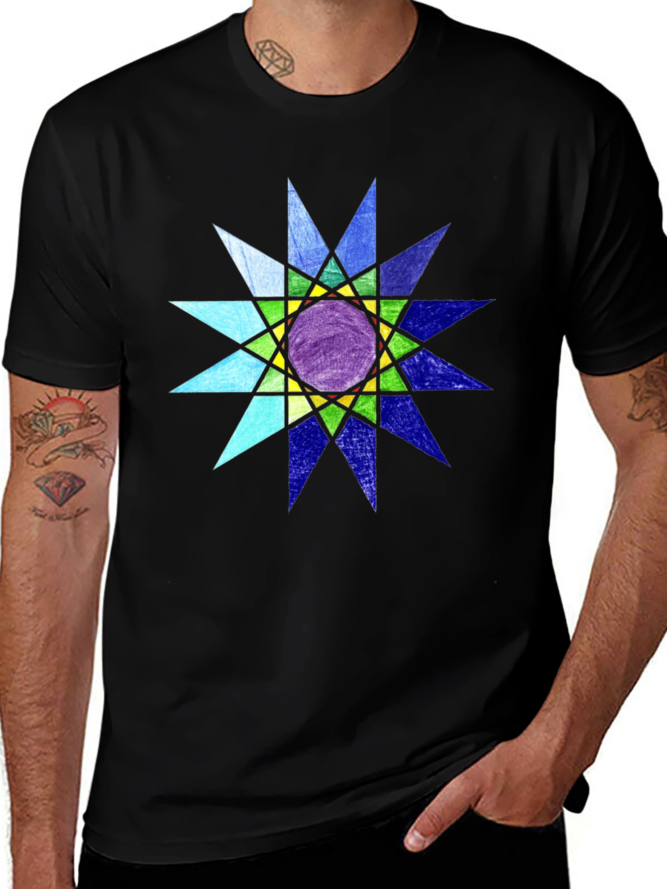 Geometric Starburst Graphic Black T-Shirt
