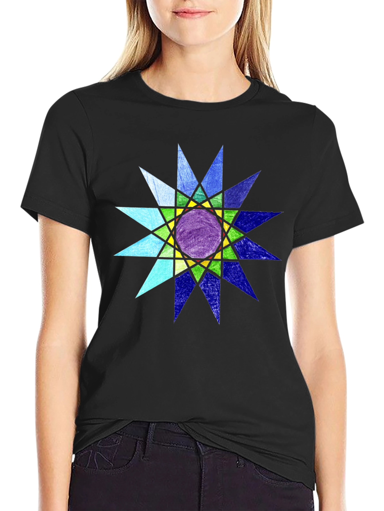 Geometric Starburst Graphic Black T-Shirt