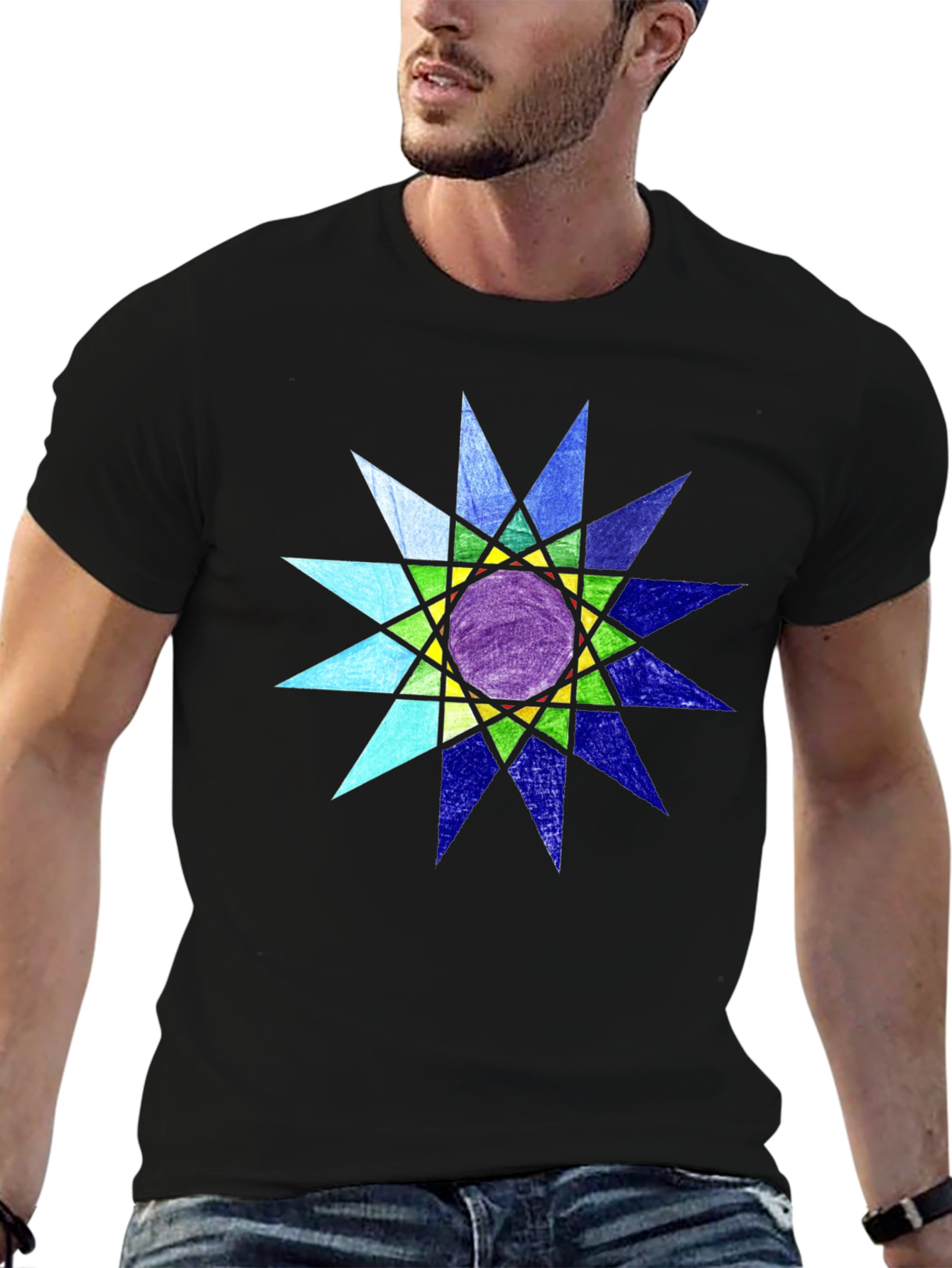 Geometric Starburst Graphic Black T-Shirt
