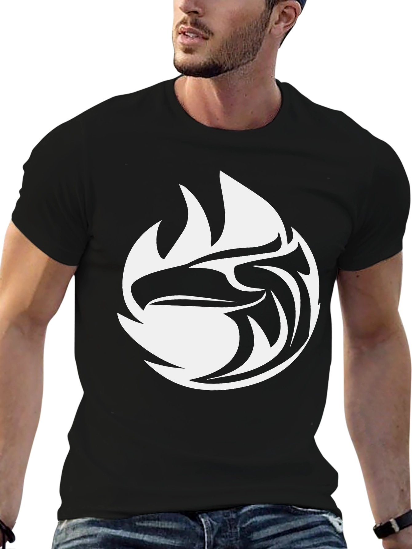 Black Tee with White Eagle Graphic