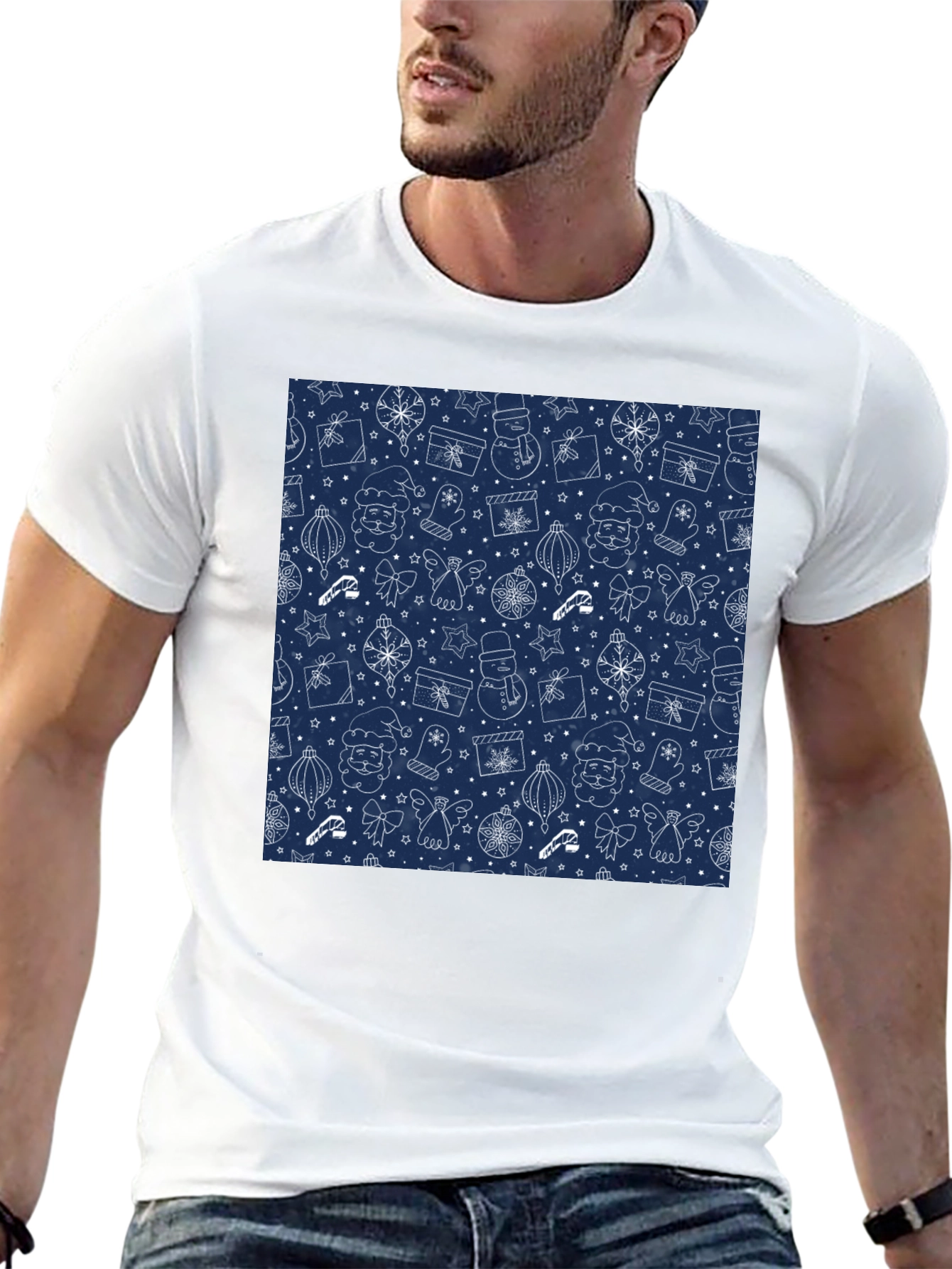 Festive Holiday Print T-Shirt - Mens Black Tee