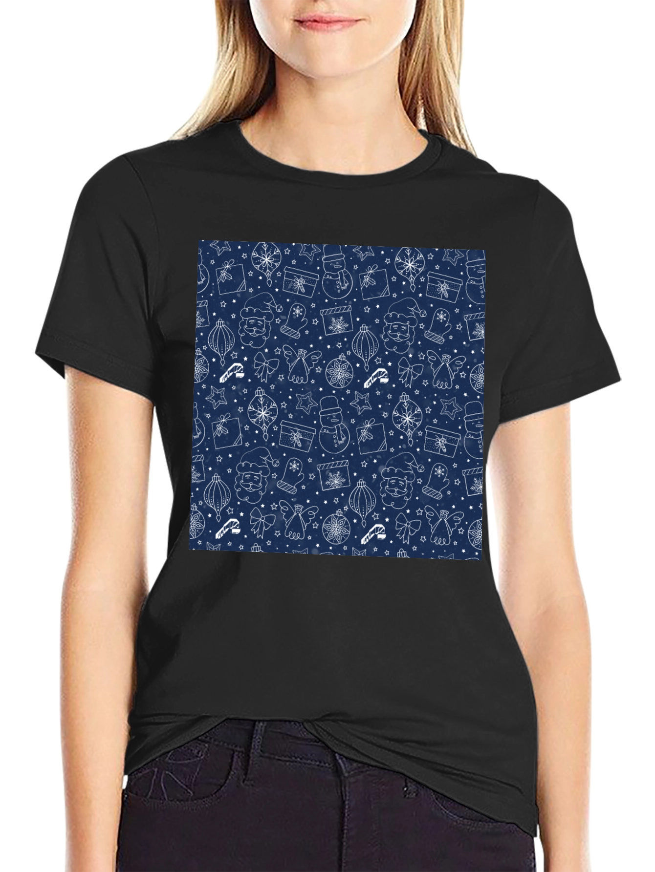 Festive Holiday Print T-Shirt - Mens Black Tee