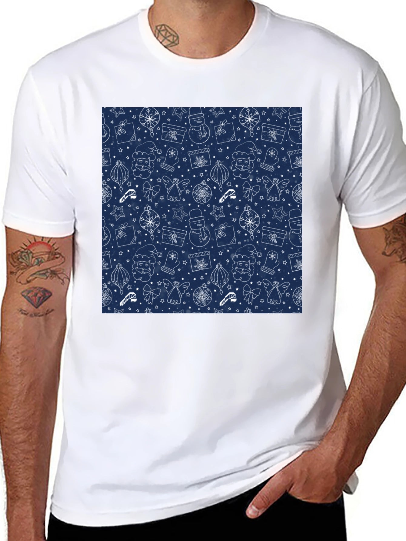 Festive Holiday Print T-Shirt - Mens Black Tee