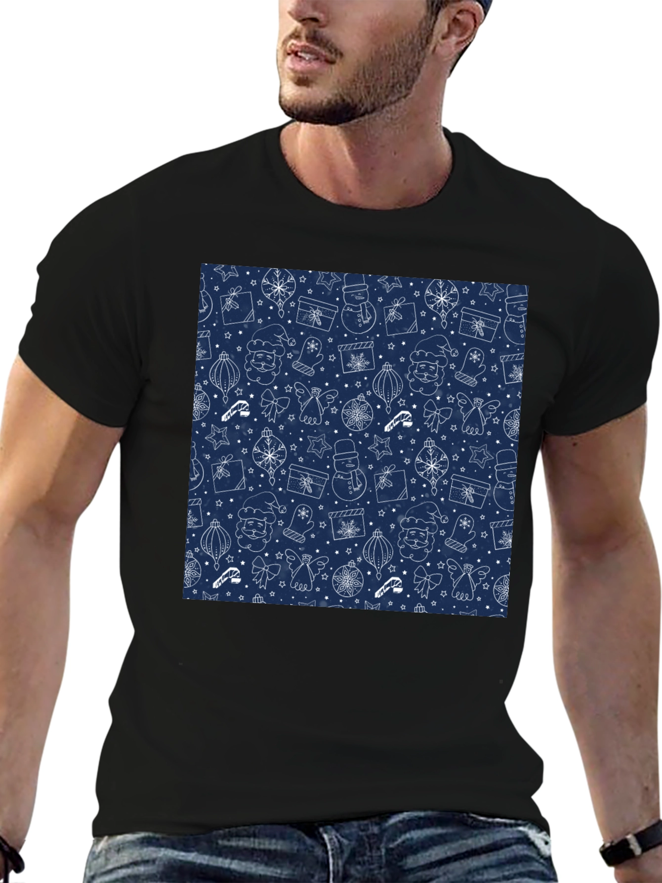 Festive Holiday Print T-Shirt - Mens Black Tee
